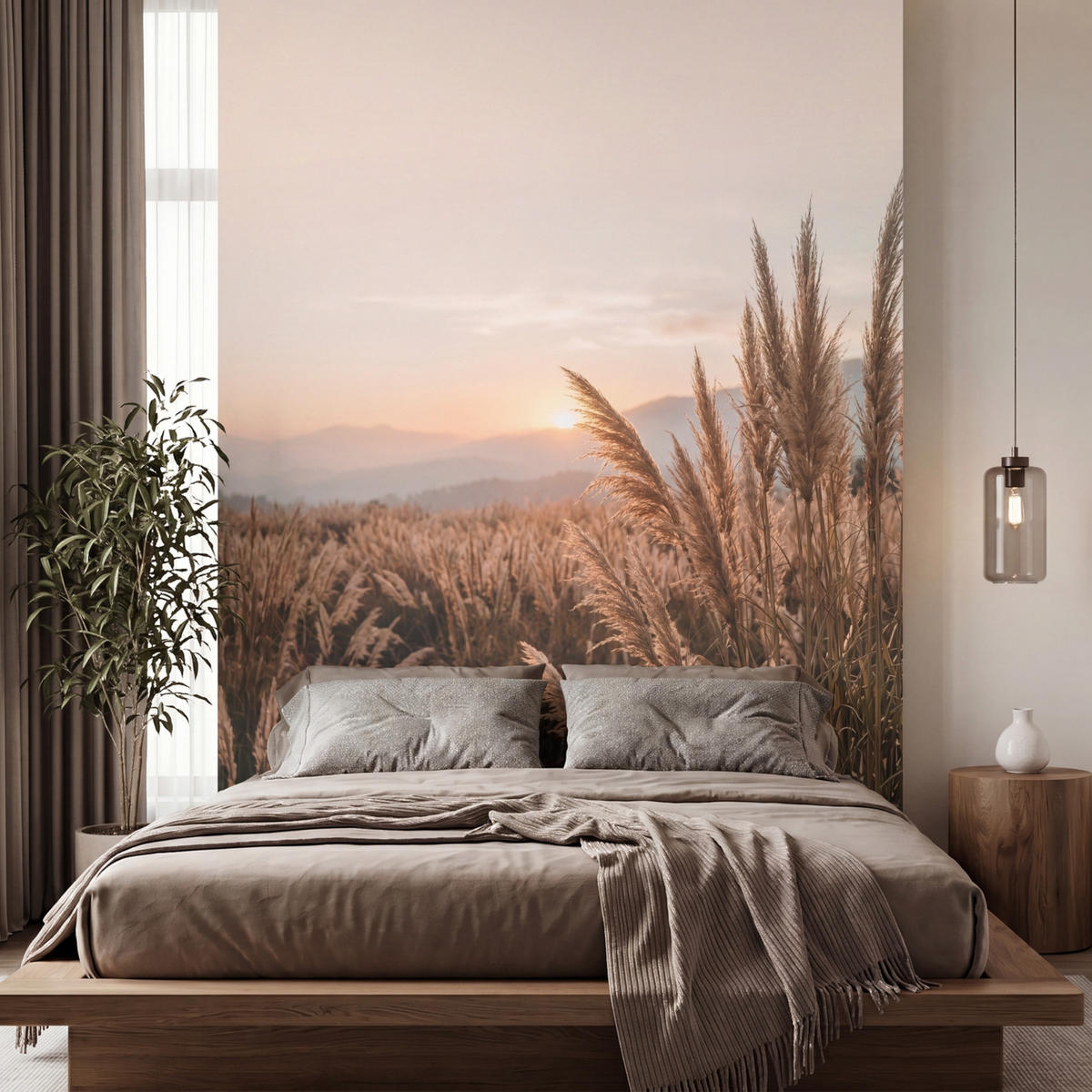 TAPETE - Gras - Feld - Sonne - Natur - 200x280 cm - Sandfarben, Papier (200/280cm) - OnlyWow