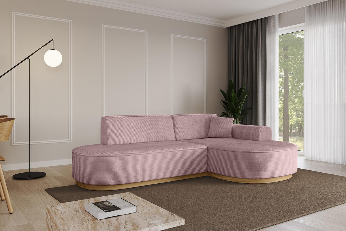 ECKSOFA Ottomane Rechts MARI-L1-v2 - 243x171x83 cm Rosa Cord - Rosa, Holzwerkstoff/Textil (171/243cm) - ALTDECOR