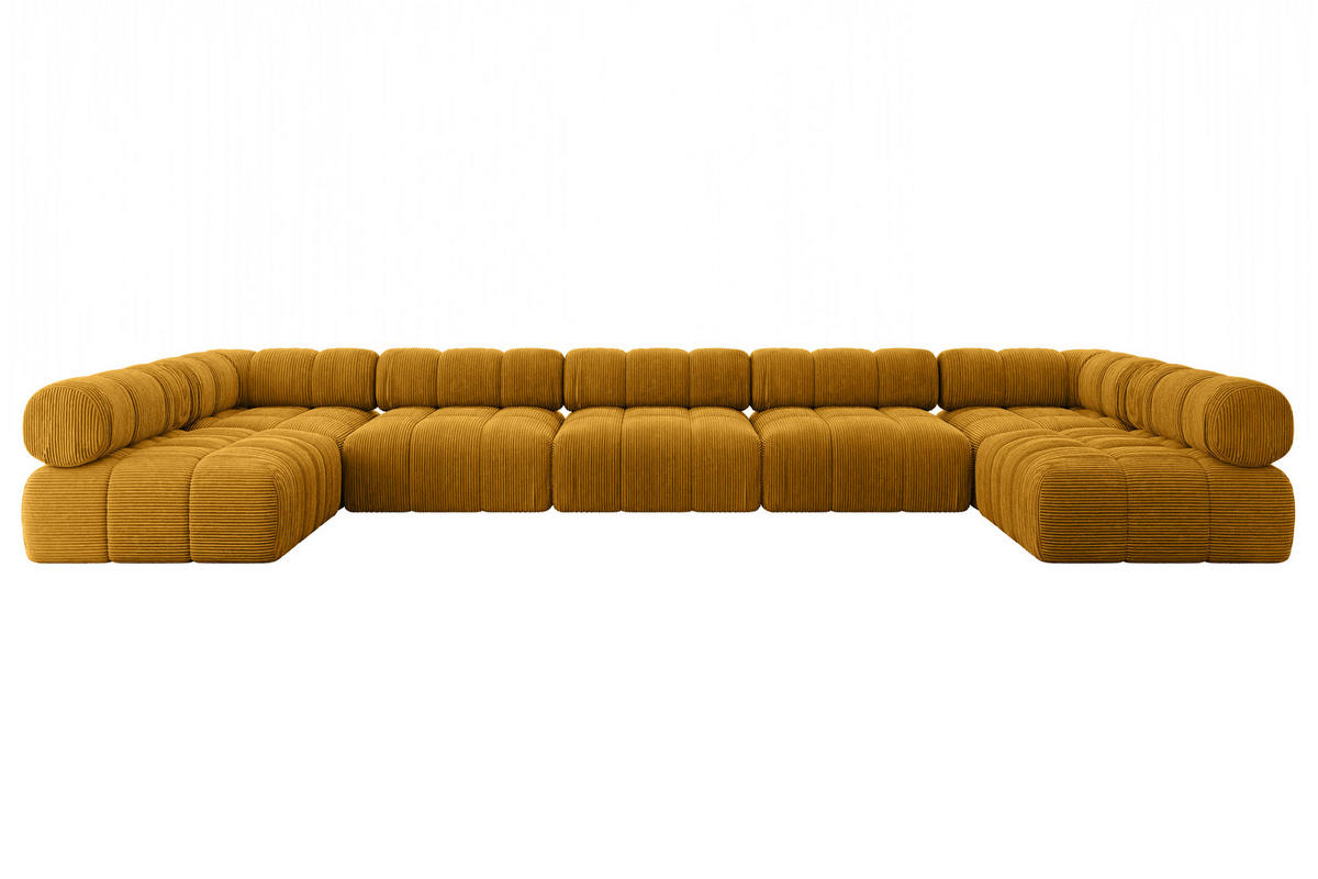 WOHNLANDSCHAFT modulares Sofa Garvo-U3 - 475x190x70 cm Senfgelb Cord - Currygelb, Holzwerkstoff/Textil (475/70/190cm) - ALTDECOR