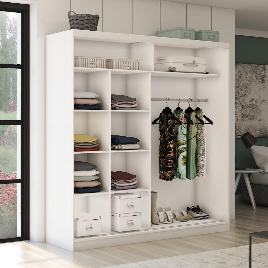 Thumbnail - Masseno Schwebetürenschrank, Eiche Artisan, Holzwerkstoff, 7 Fächer, Rechteckig, 200x216x61 cm, Schlafzimmer, Kleidersch...