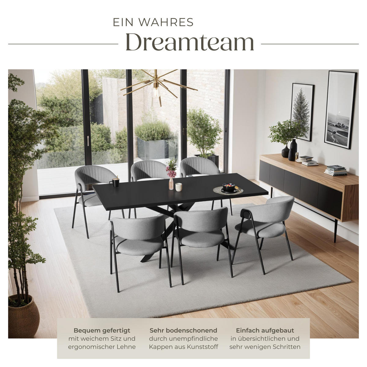ARMLEHNSTUHL 6er Set Bedano 60 x 58 x 85 cm grau - Grau, Kunststoff (60/85/58cm) - tectake