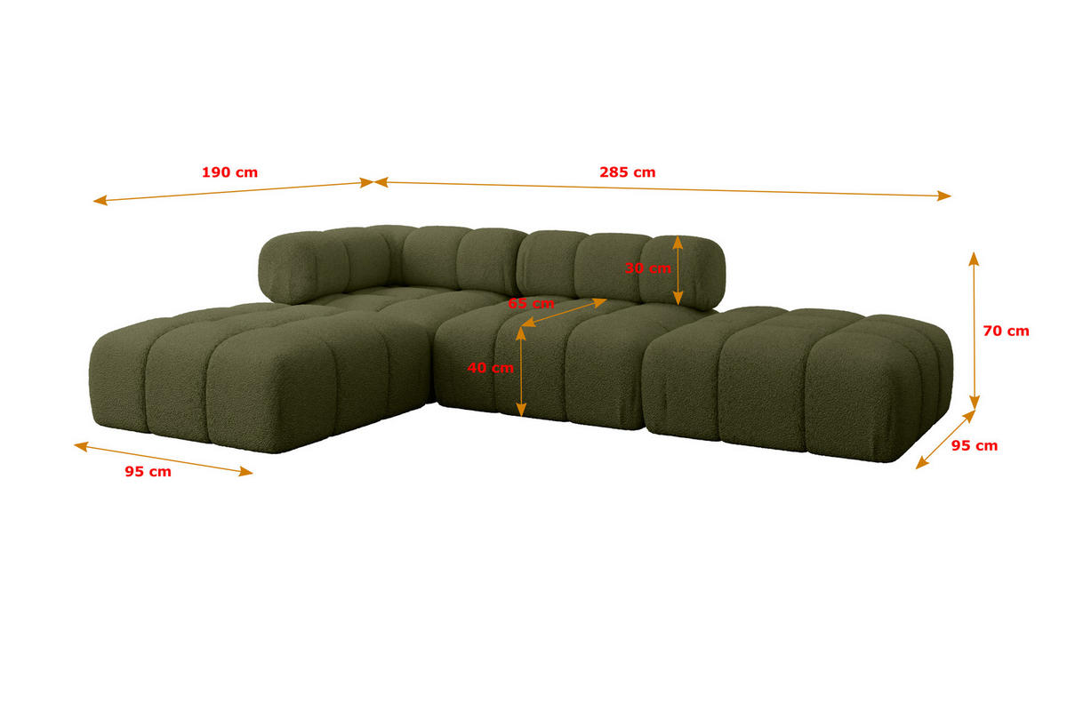 ECKSOFA modulares Sofa Kerru-L1 - 285x190x70 cm Grün Bouclé - Grün, Holzwerkstoff/Textil (285/190cm) - ALTDECOR