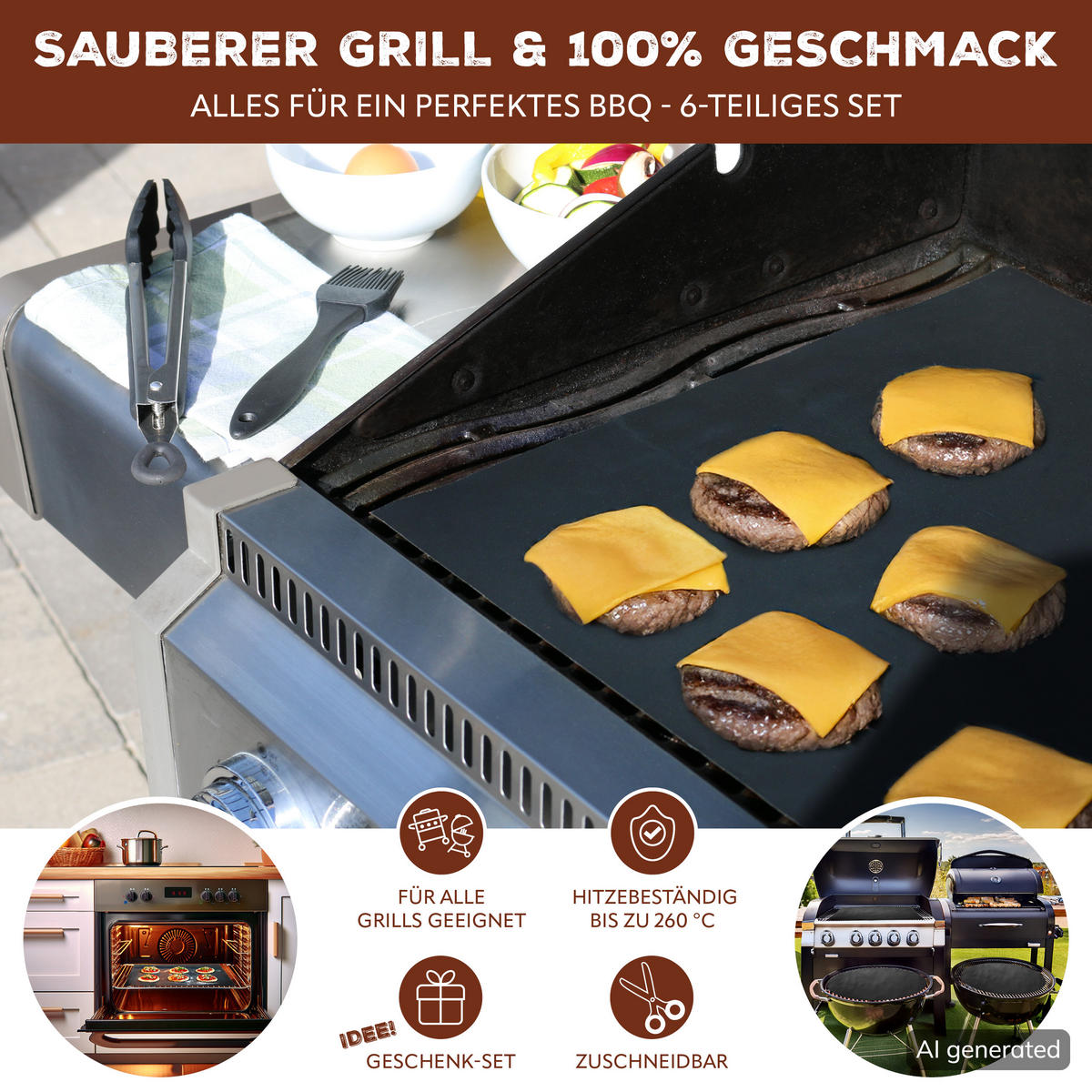 GRILLMATTEN-SET, schwarz - Schwarz, Kunststoff (50/1/40cm) - bremermann