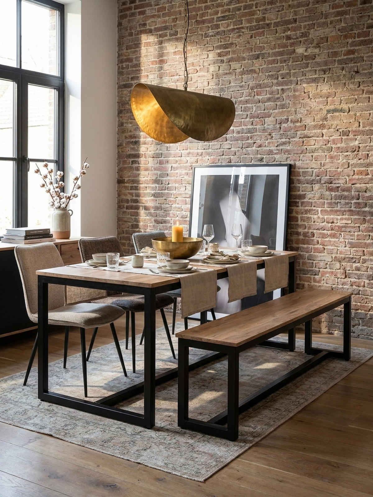ESSZIMMERBANK Massivholz Metall Loft-Stil ohne Lehne, Akazie 160x40x45 cm - Schwarz/Braun, Holz/Metall (160/45/40cm) - KADIMA DESIGN