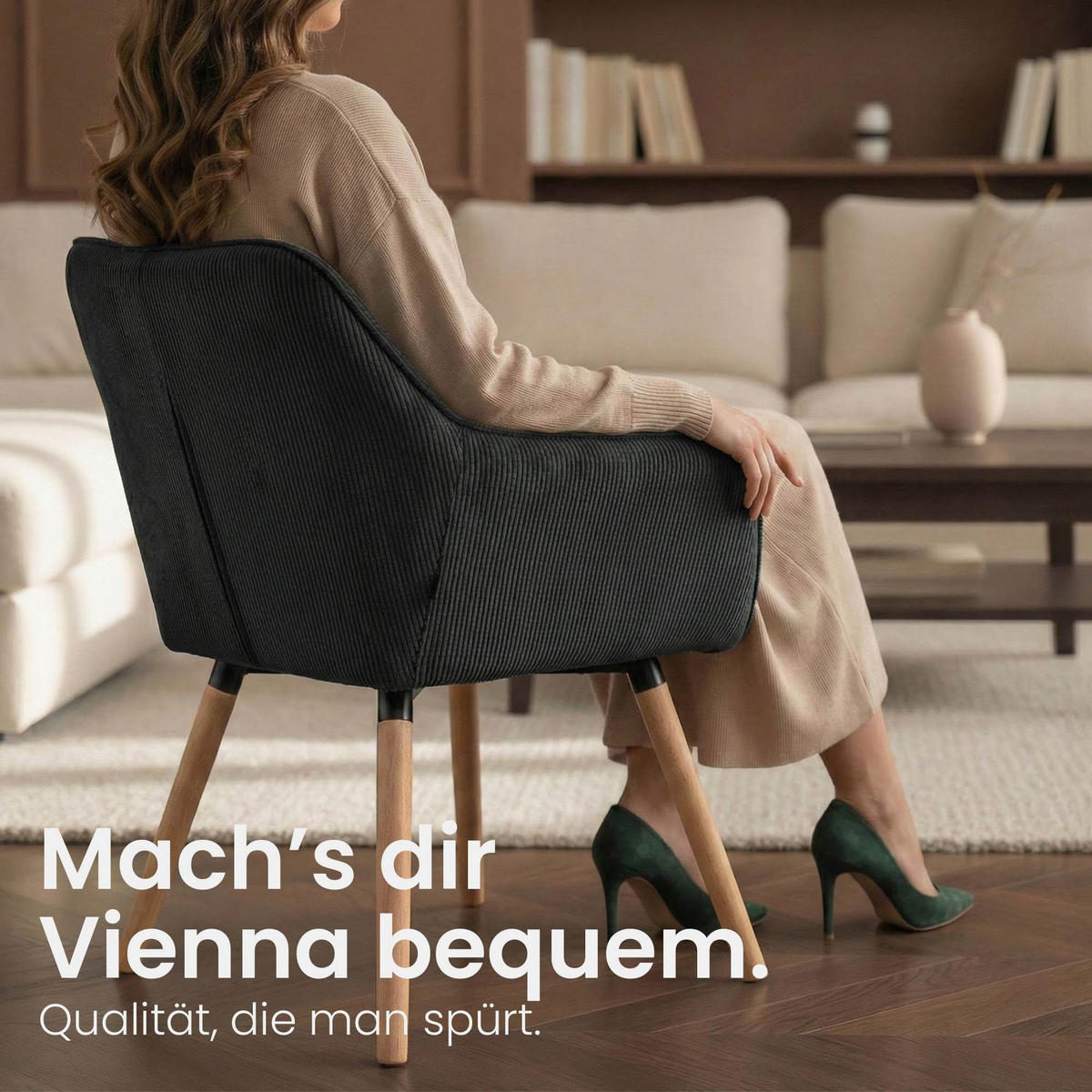 ESSZIMMERSTUHL Cord Schwarz - Eukalyptusholzfarben/Schwarz, Holz/Textil (65/82/64cm) - CLP