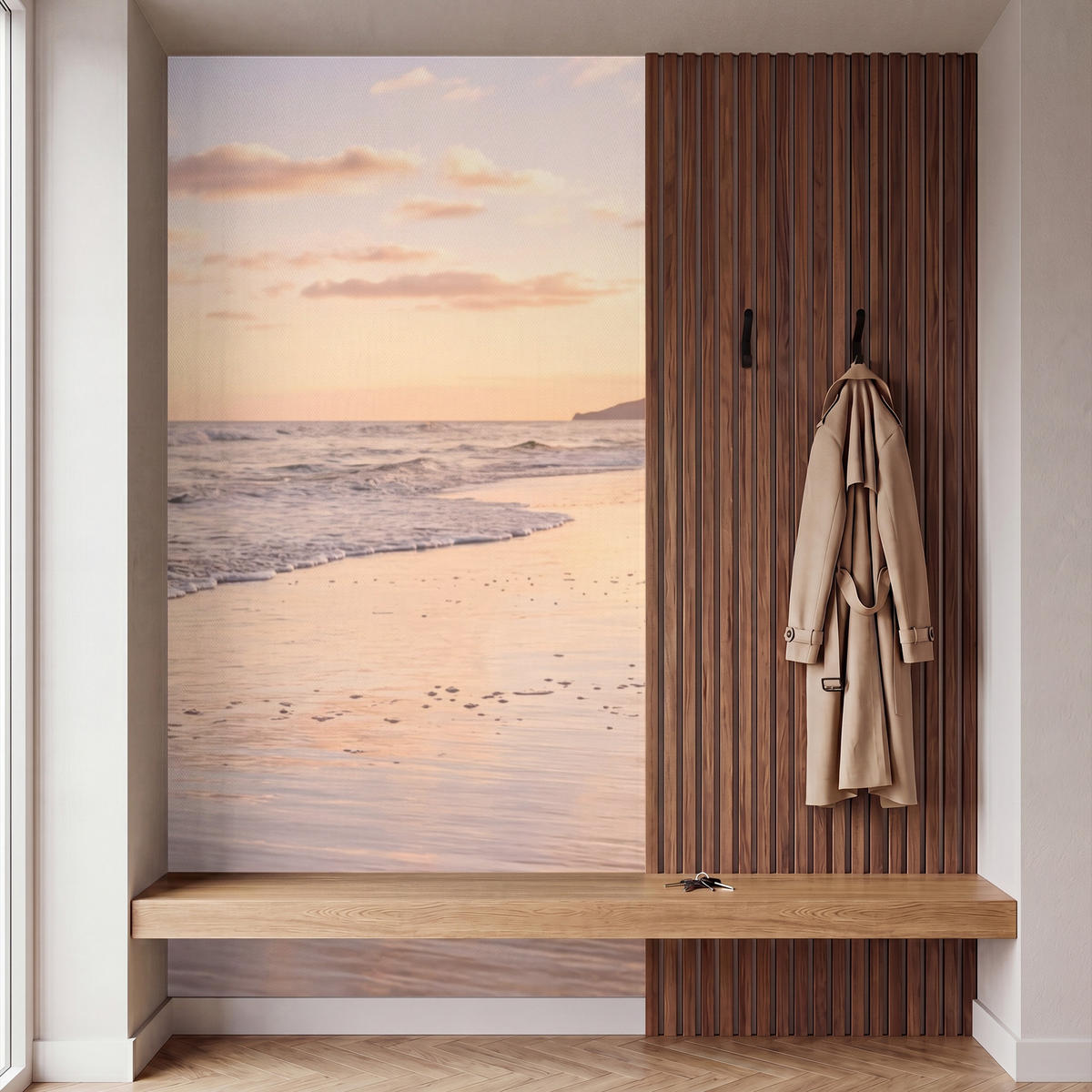 TAPETE - Strand - Brandung - Wolken - 140x280 cm - Hellrosa, Papier (140/280cm) - OnlyWow