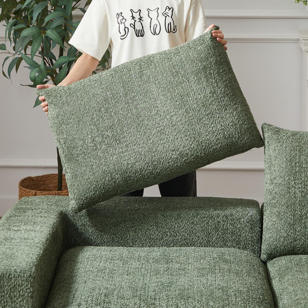 SCHLAFSOFA aus Chenille mit Liegestuhl und Kompressionsschaum - Grün, Textil (251/81/160cm)