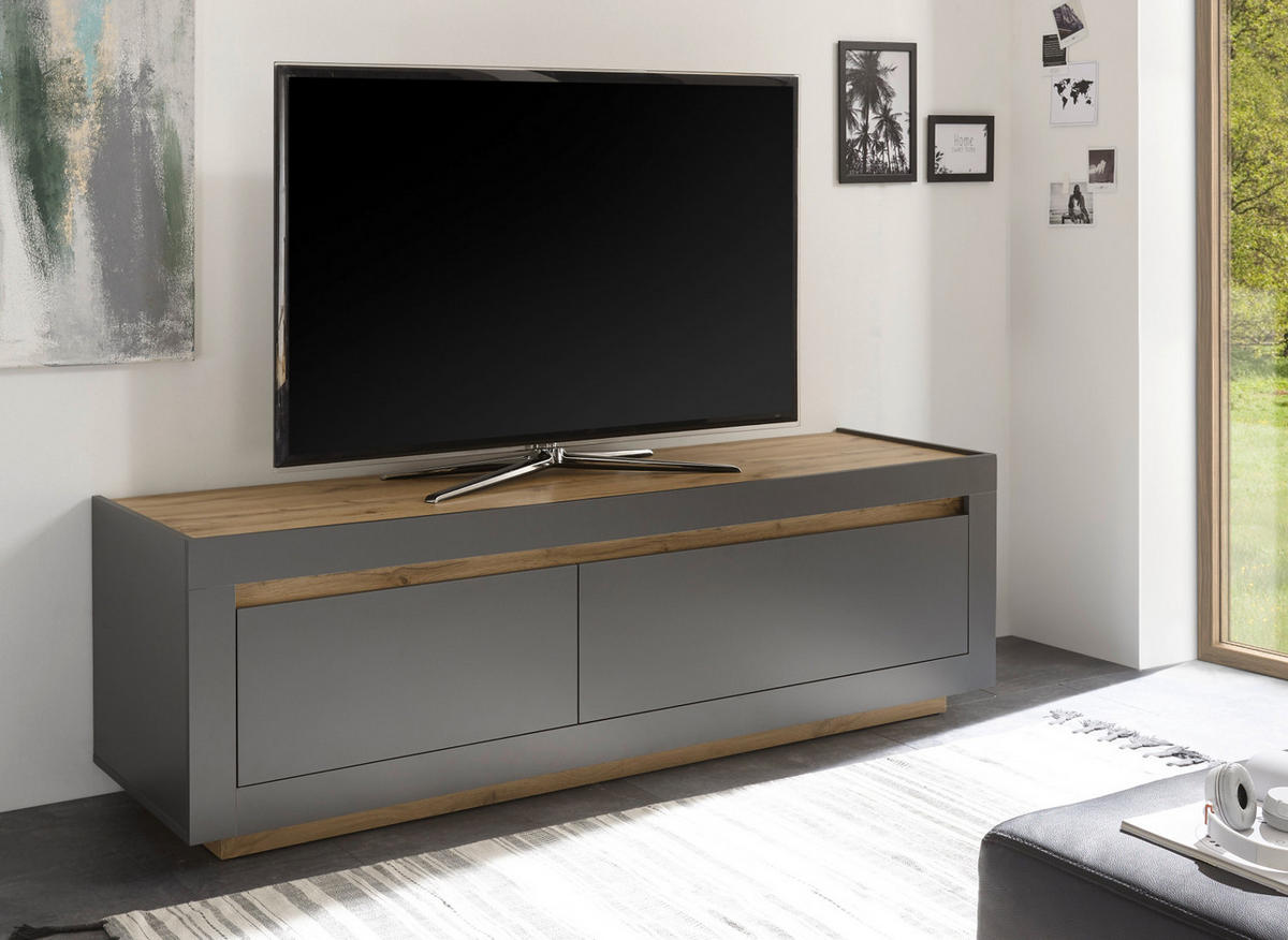 TV-LOWBOARD anthrazit, Wotan Eiche, TV Unterteil 180 x 56 cm - Eichefarben/Anthrazit, Holzwerkstoff (180/56/50cm) - Furn.Design