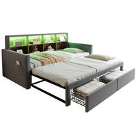 SAMT-POLSTERBETT 90/190 cm mit LED-Beleuchtung, Ausziehfunktion und Stauraum - Dunkelgrau, Textil (90/190cm) - BEAOK