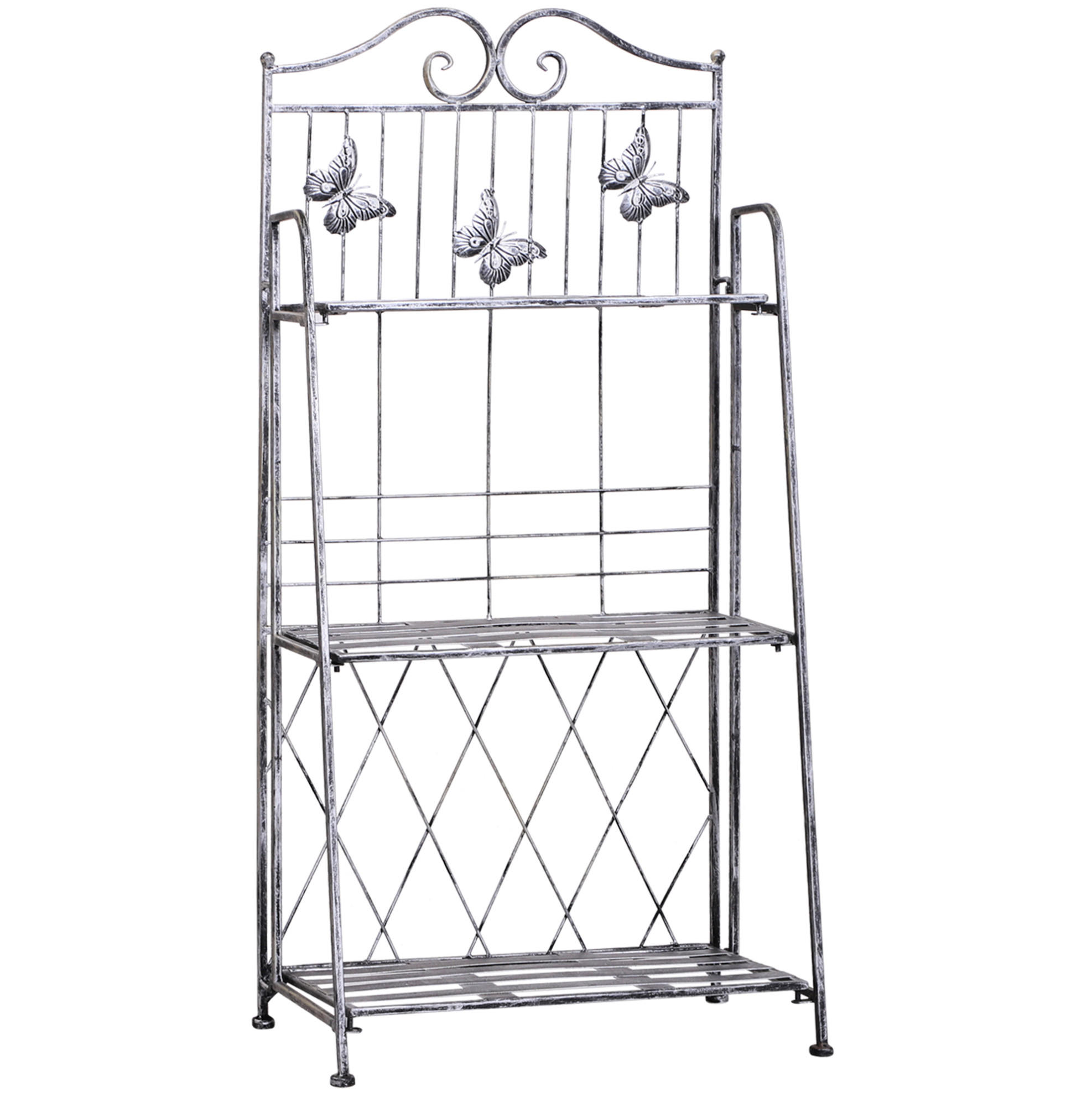 PFLANZENREGAL 44/25/96 cm klappbar mit 3 Ebenen und Antik-Effekt, Grau - Grau, Metall (25/96/44cm) - Redom