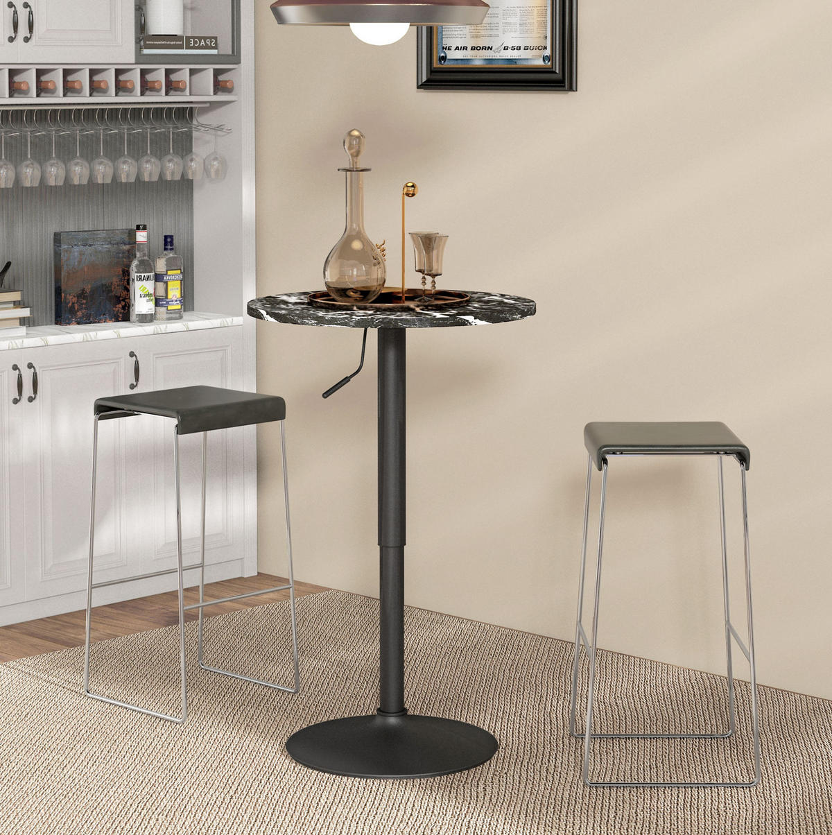 COUCHTISCH Ø60 cm schwarz aus Holzwerkstoff mit Höhenverstellung - Schwarz, Holzwerkstoff (60/60/93.5cm) - OKMYHOME