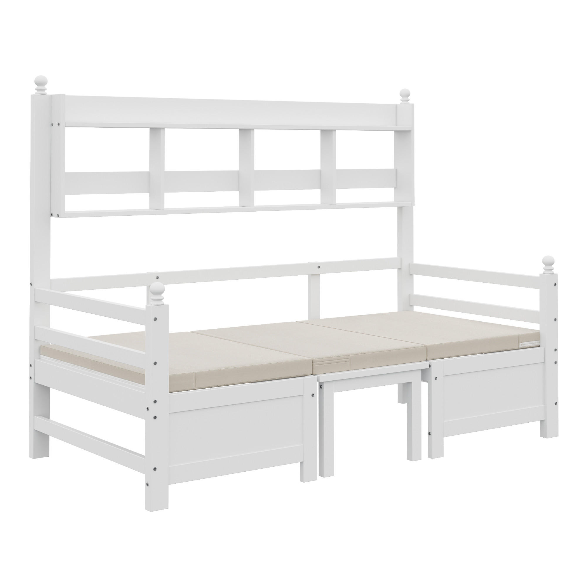 HOLZBETT 90/200 cm DE-01372, in Weiß, mit Schreibtisch und Bücherregal - Weiß, Holz (90/200cm) - ComfortXL