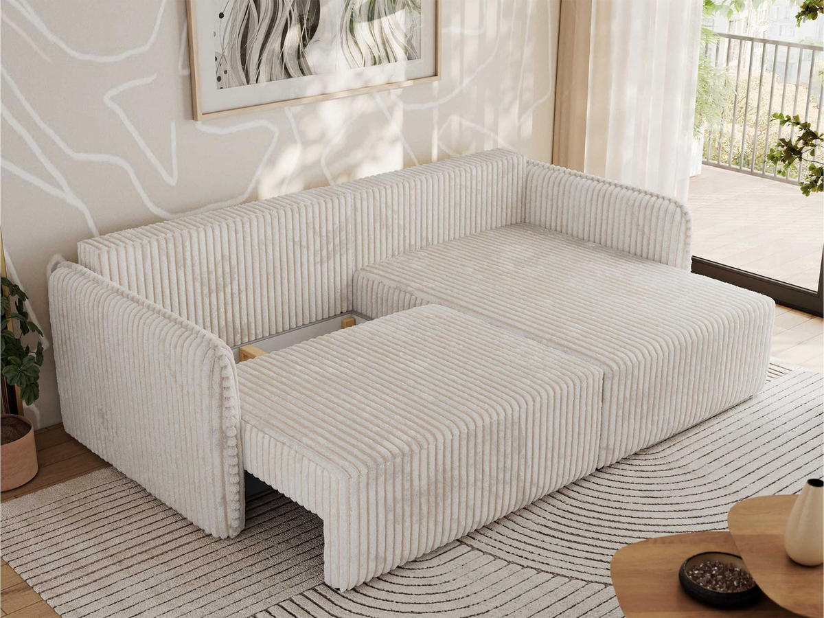 ECKSCHLAFSOFA MESTO L Beige Cord - rechts - Beige/Schwarz, Kunststoff/Textil (147/227cm) - MKS