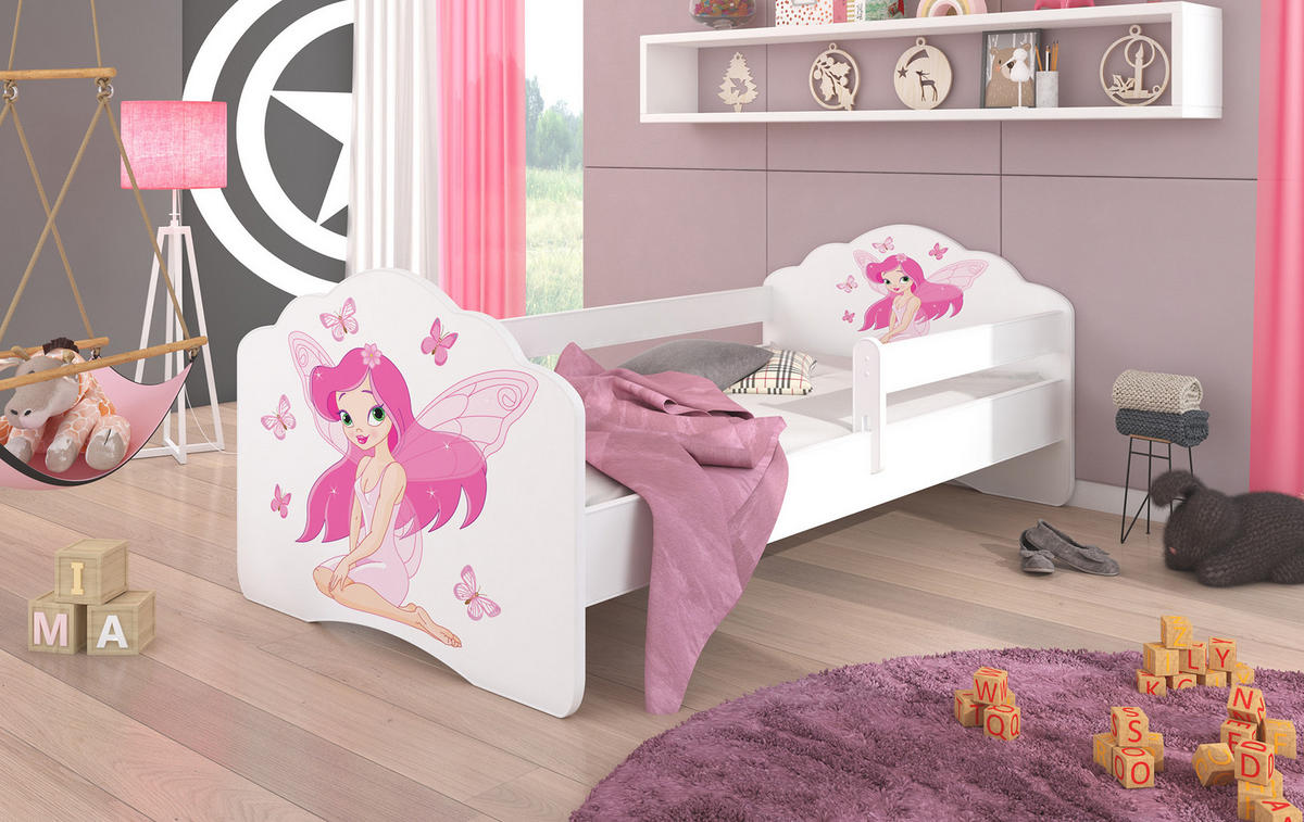 KINDERBETT Casimo weiß / Motiv Elfe 88 / 164 / 63cm - Pink/Weiß, Holz/Holzwerkstoff (80/160cm) - Feldmann-Wohnen