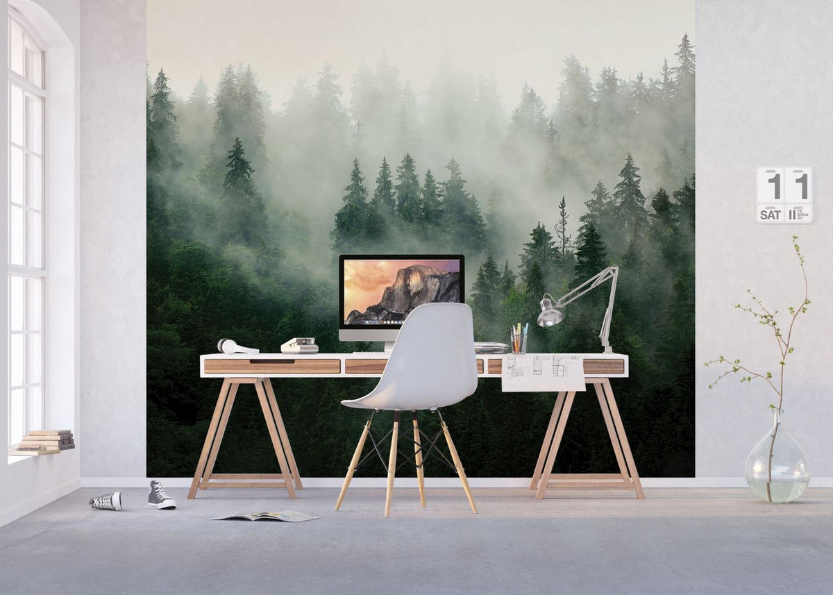 FOTOTAPETE Berglandschaft mit Bäumen 270 x 300 cm - Grün, Papier (270/300cm) - Sanders & Sanders