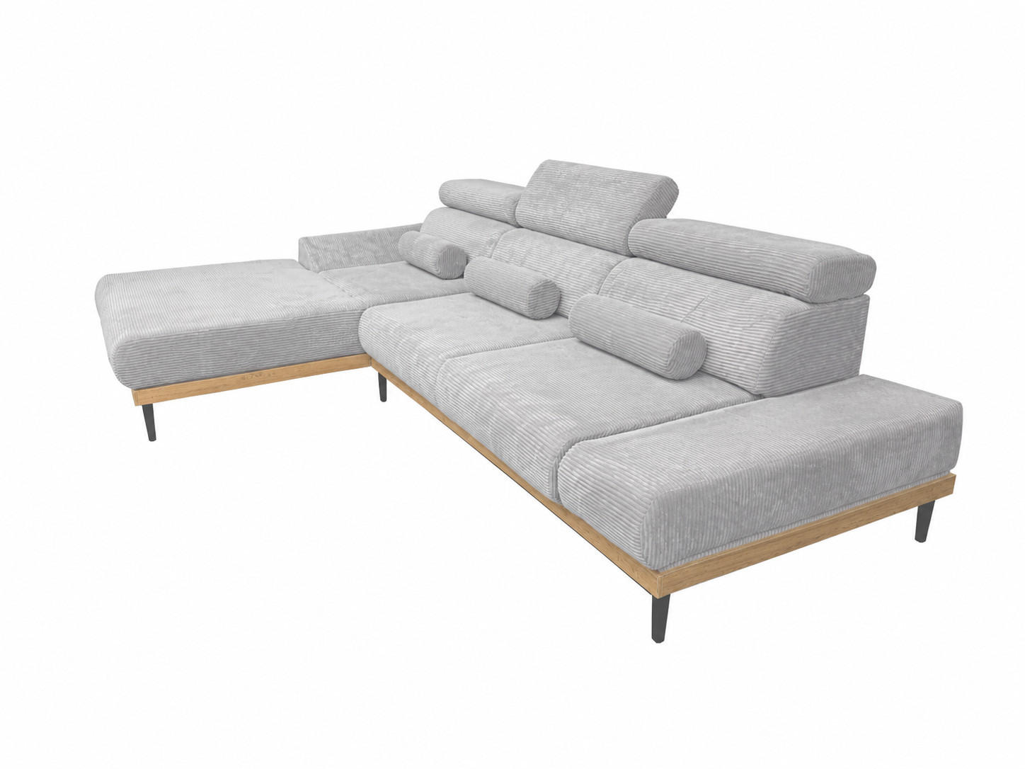 ECKSOFA MONTERO links, hellgrau, elektr. Sitztiefe & Kopfstützen - Hellgrau/Schwarz, Textil/Metall (316/205cm) - KS Home Concept