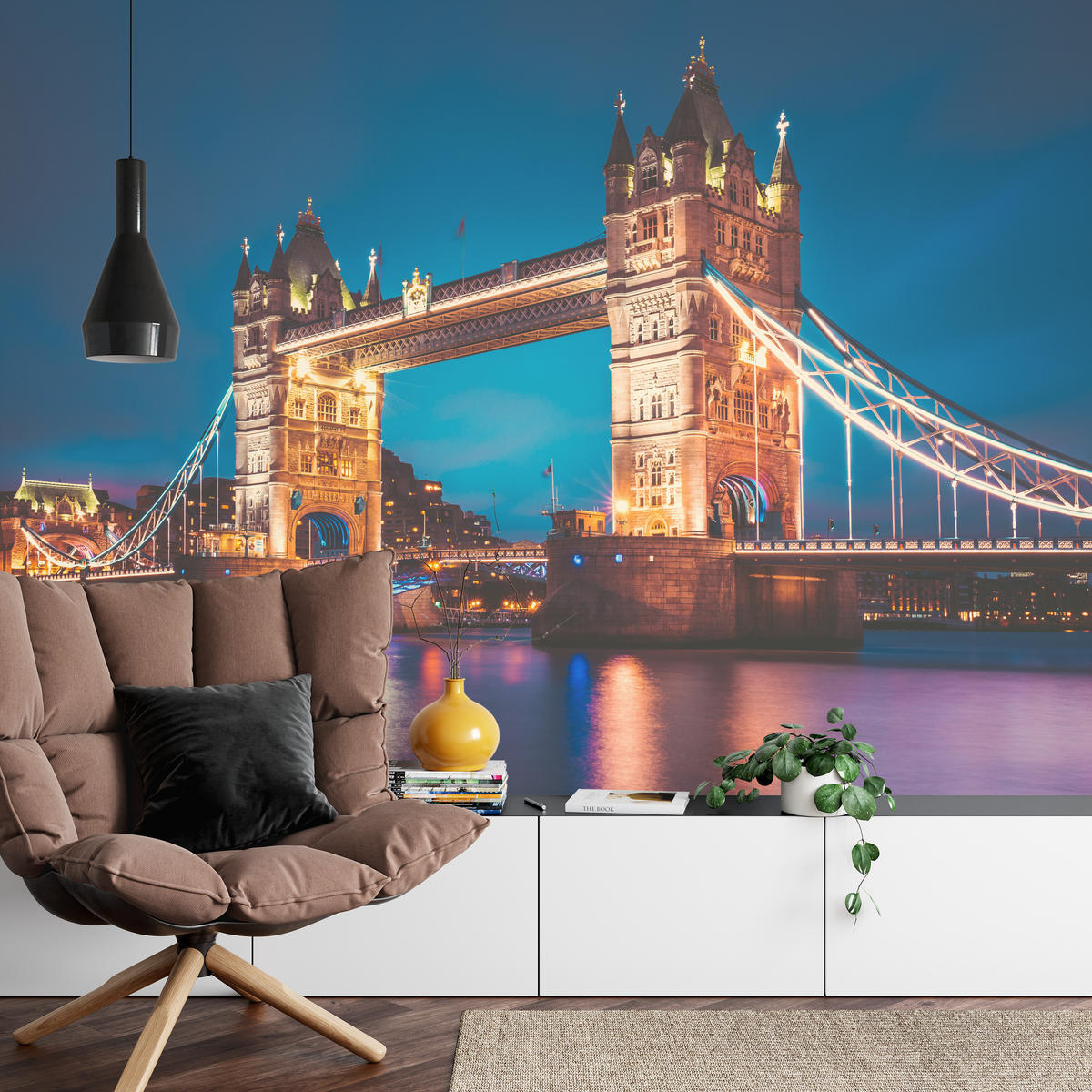 FOTOTAPETE für Wohnzimmer Tower Bridge London Thames Panorama 450x315 - Gelb/Rot, Papier (450/315cm) - Muralo