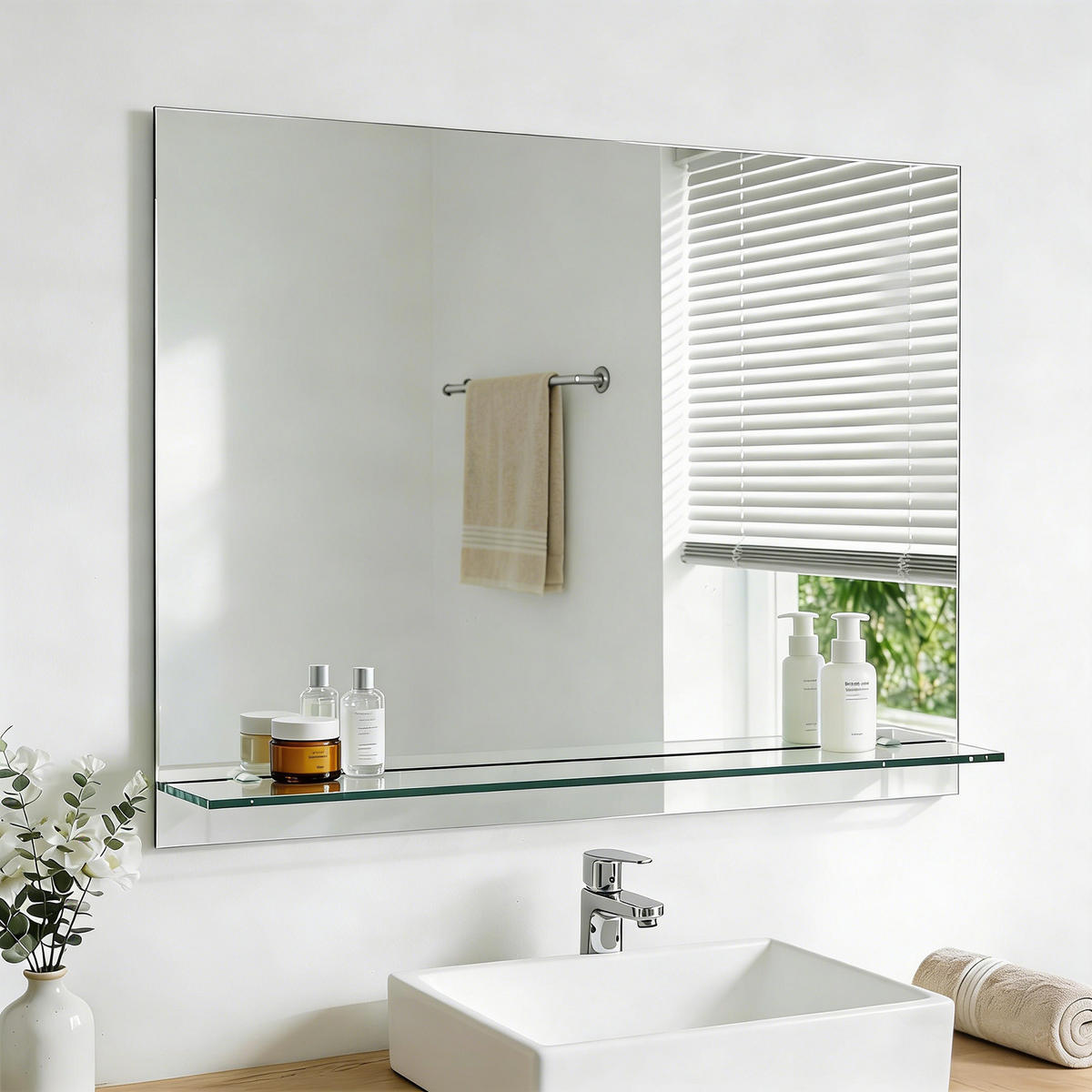 BADEZIMMERSPIEGEL 60/80 cm rechteckig mit Glasablage rahmenlos - Transparent, Glas (80/60/1cm) - S'AFIELINA