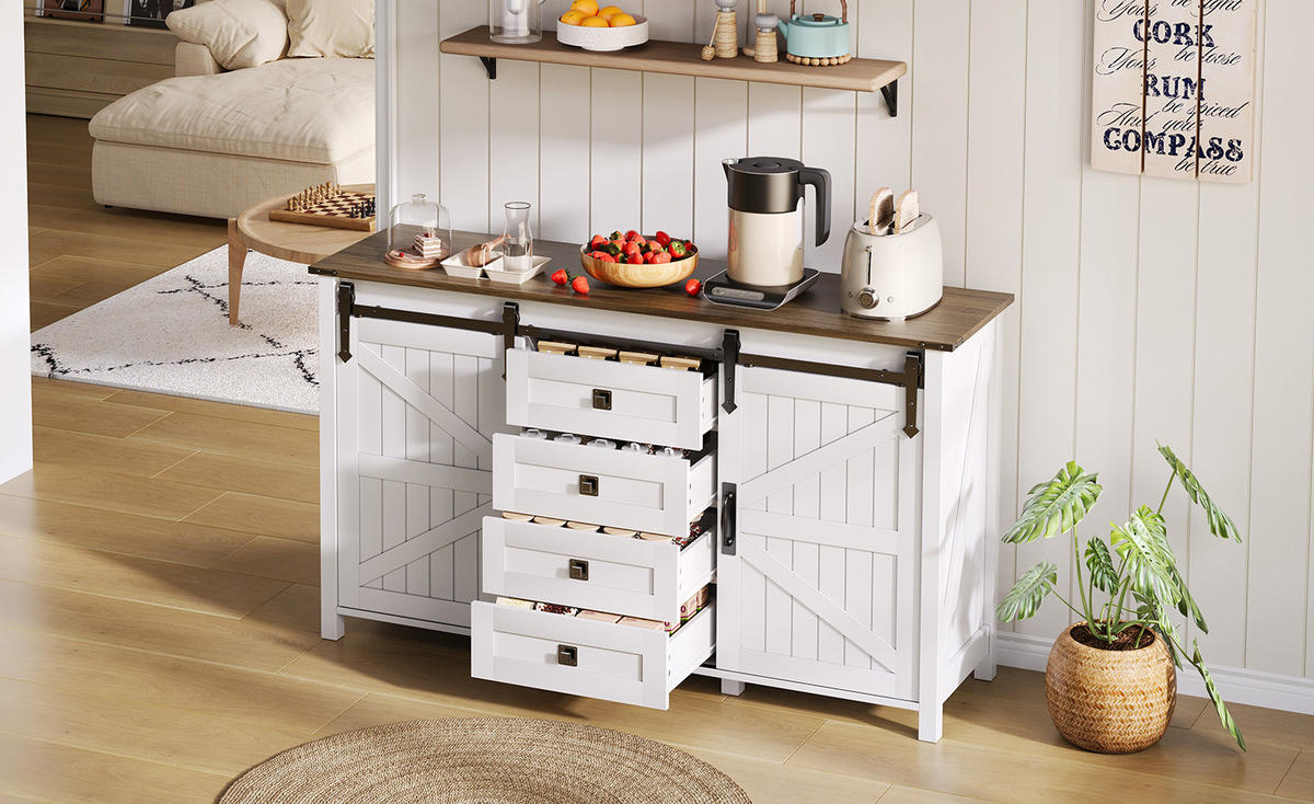 SIDEBOARD 137/40/81,5 cm aus MDF mit Schiebetüren Weiß - Weiß, Holzwerkstoff (137/81.5/40cm) - Modenvie