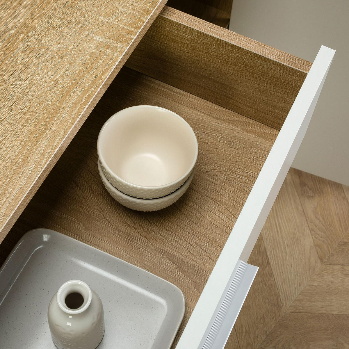 KOMMODE ESTELLE - Weiß/Sonoma Eiche, Holzwerkstoff (88/70/30cm) - CARO-Möbel