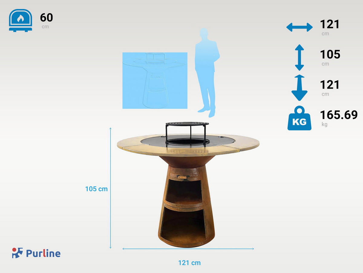 HOLZKOHLEGRILL Feuerschale Braun inkl. Schutzhülle - Braun, Metall (121/105/121cm) - Purline