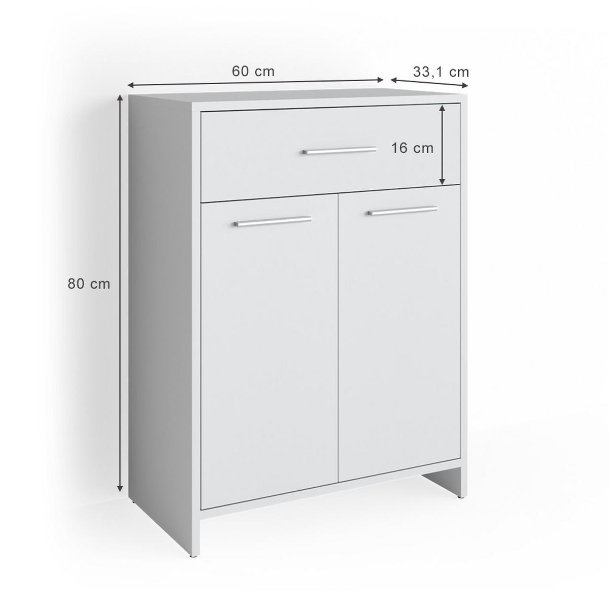 MIDISCHRANK Kiko Weiß 60 x 80 cm - Weiß, Holzwerkstoff (60/80/33.1cm) - Vicco