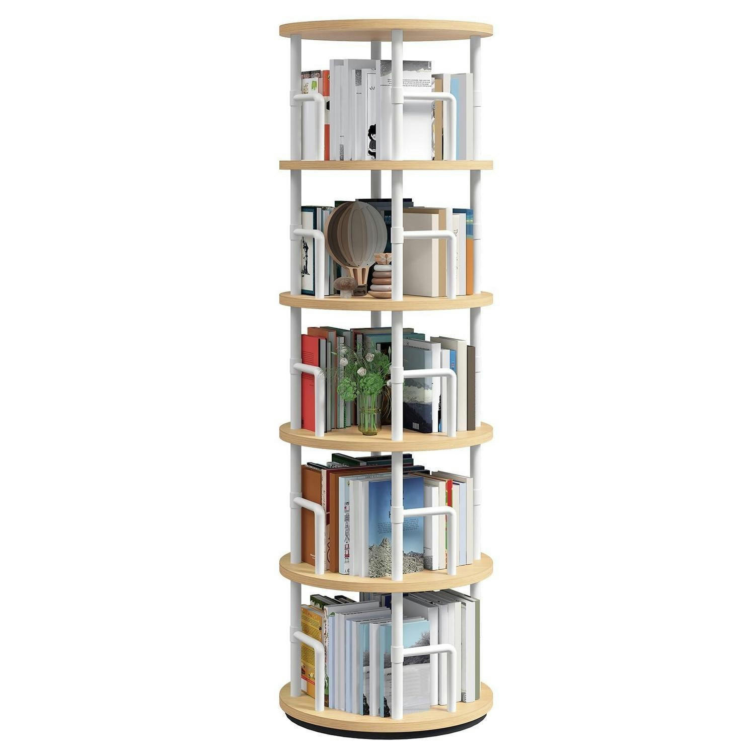 BÜCHERREGAL drehbar 5 Ebenen Natur und Weiß 40 x 40 x 160 cm - Weiß, Holzwerkstoff (40/160/40cm)