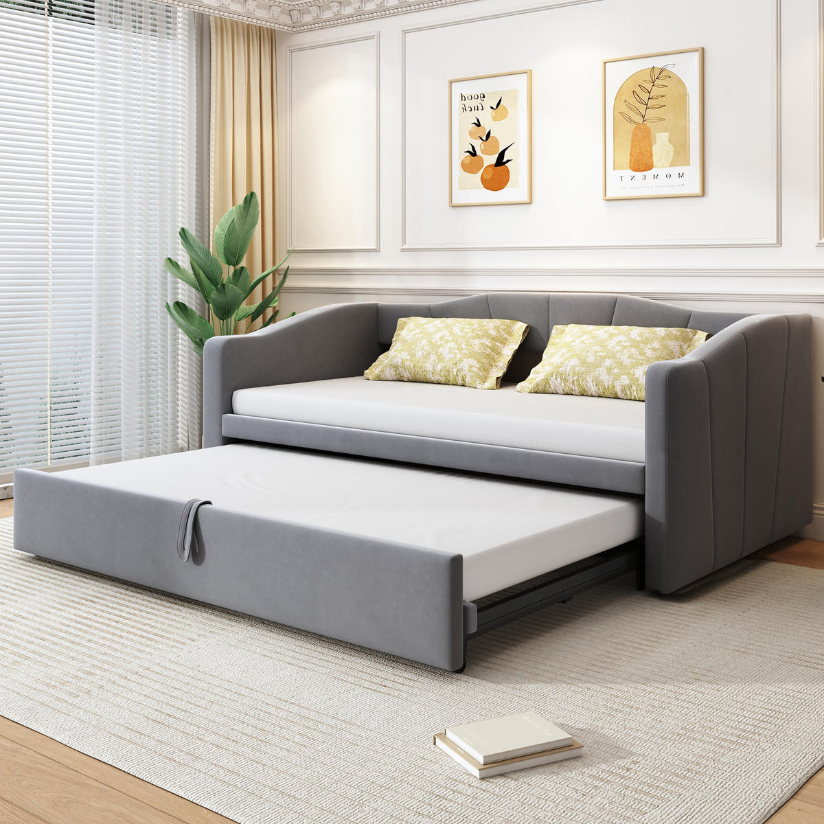 POLSTERBETT Ausziehbares Schlafsofa 90/180 cm grau mit Lattenrosten - Grau, Textil (90/200cm) - OKWISH