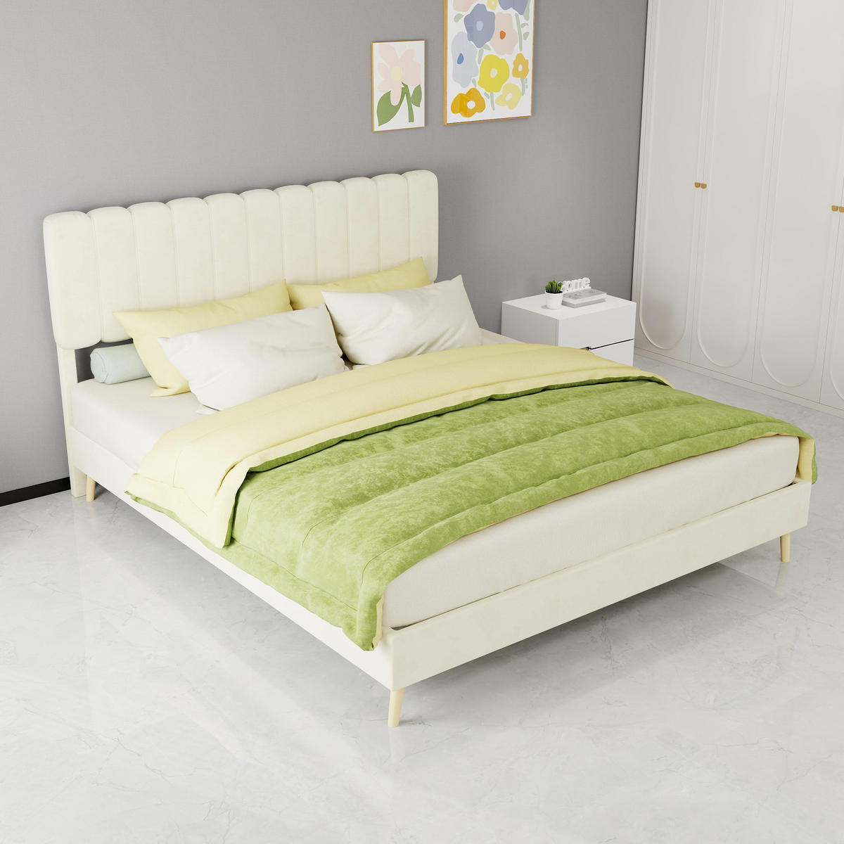 POLSTERBETT 160/200 cm DE-32951 mit hohem Kopfteil und Matratze Beige - Beige, Metall (160/200cm) - ComfortXL