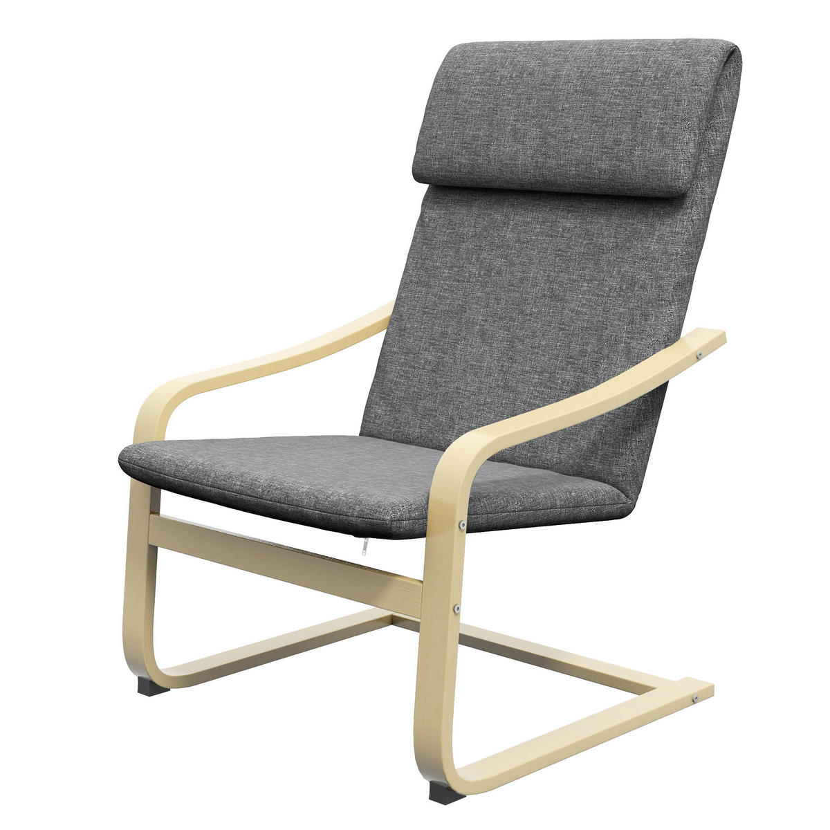 SESSEL DE-06940 mit Kopfstütze, Armlehnen und Leinenoptik Grau/Natur - Dunkelgrau, Holz (80/99/66.5cm) - ComfortXL