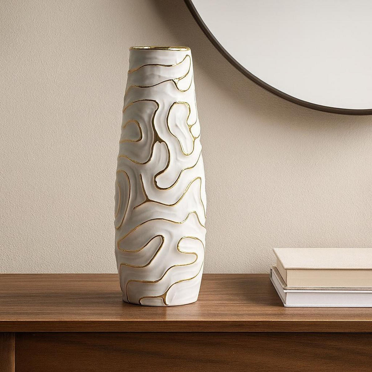 KERAMIKVASE Lia 14,5/14,5/39,5 cm - Weiß, Keramik (39.5cm) - Mauro Ferretti
