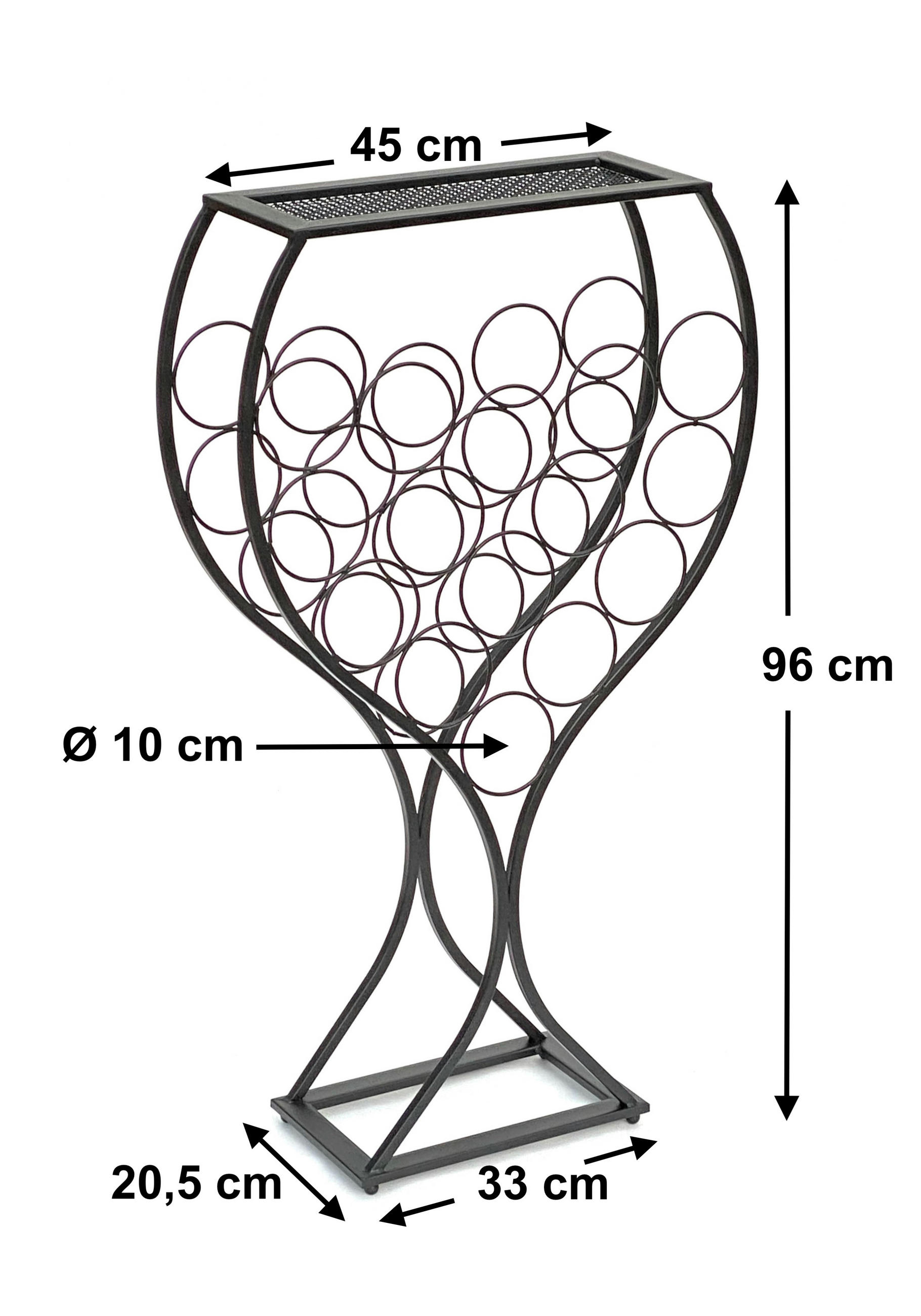 WEINREGAL Weinglas 15 Flaschen Metall Schwarz 100 cm - Schwarz, Metall (56/96/20.5cm) - DanDiBo