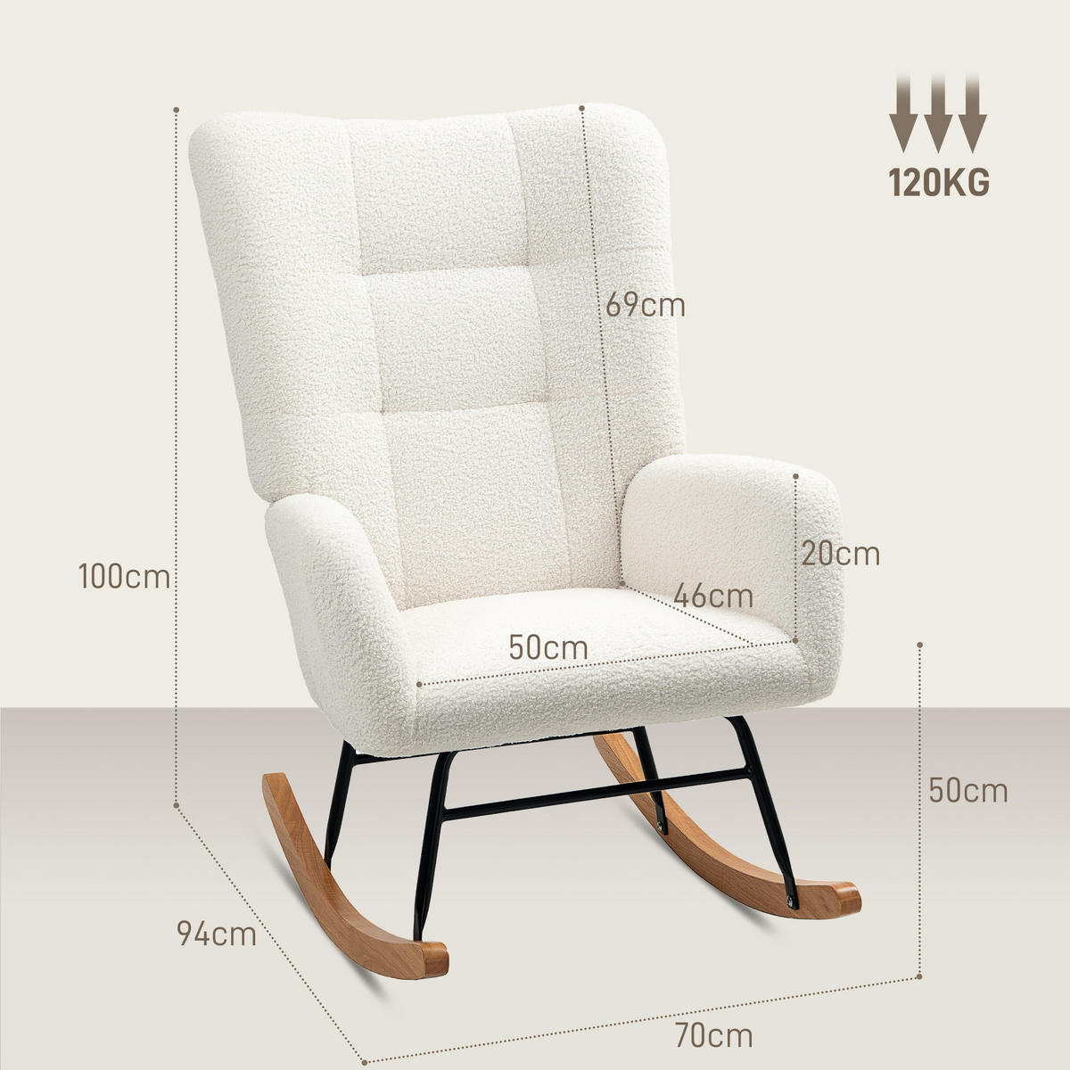 SCHAUKELSTUHL Cremeweiß Teddy mit Armlehne - Creme, Textil (70/100/94cm) - Oxeza