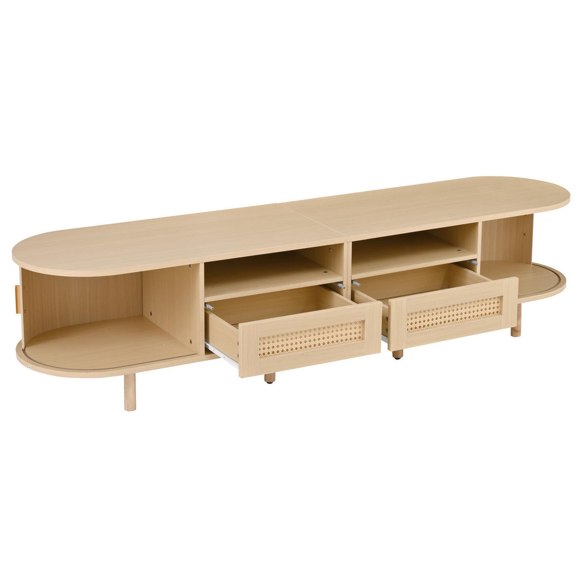 LOWBOARD 170/40/40 cm in Eichefarben mit Rattan-Optik und 2 Schiebetüren - Naturfarben, Holzwerkstoff (170/40/40cm) - Flora Grace