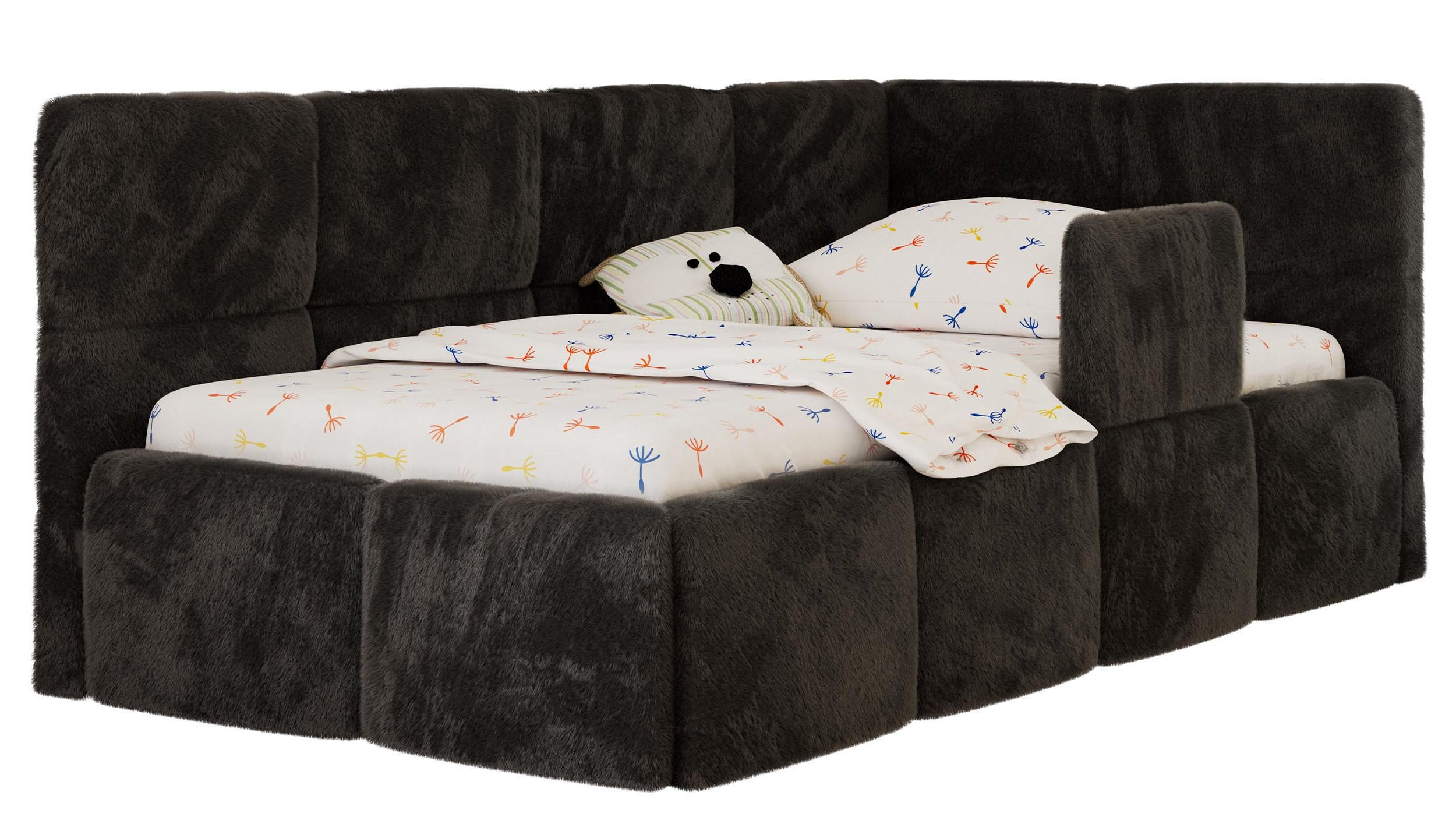 DĚTSKÁ POSTEL ARVO ALTA 90/200 - Černá Plyš - Pravá - černá, textil (90/200cm) - MKS