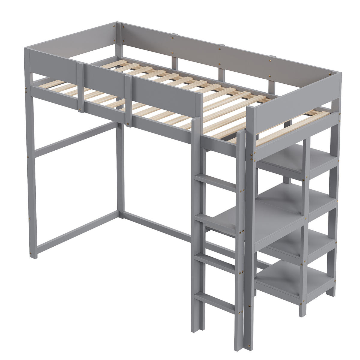 HOCHBETT 90/200 cm in Grau Kinderbett mit Ablageregal und Schutzgeländern - Weiß, Holz (90/200cm) - STILVORA