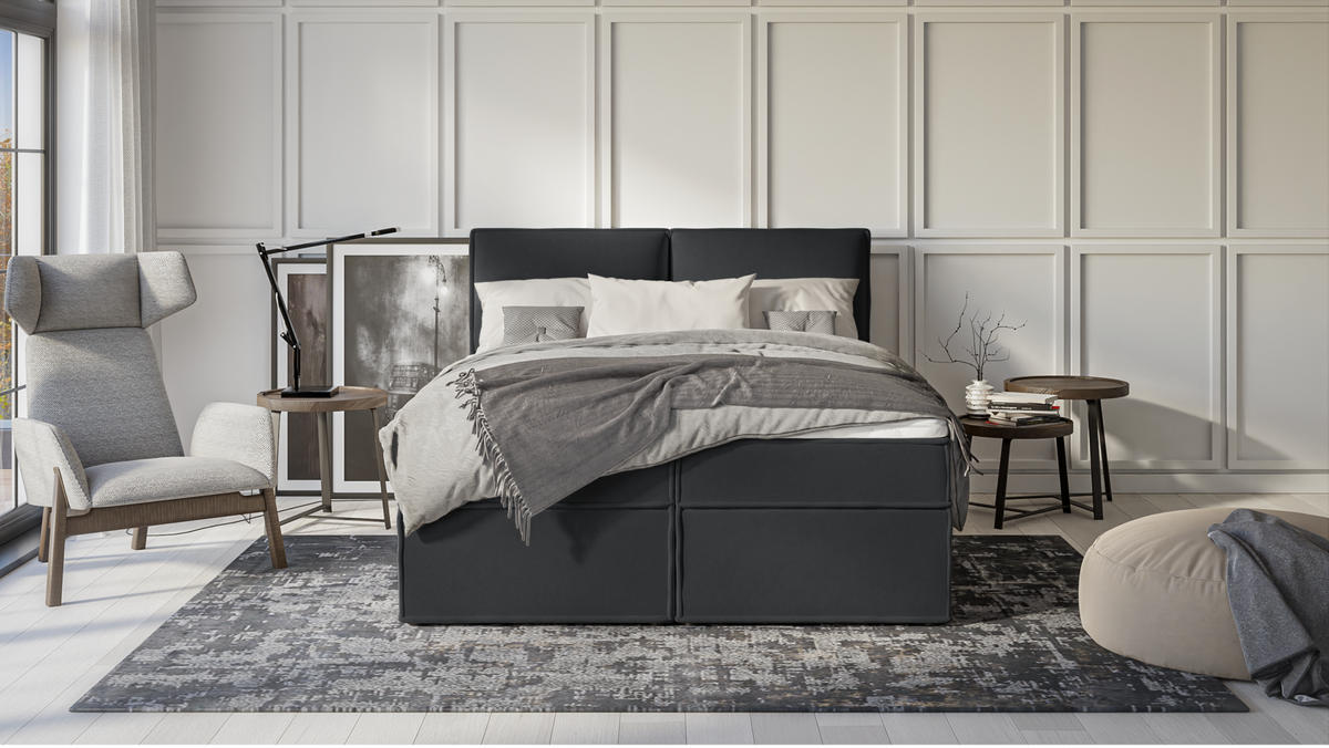 BOXBETT Eclipse 160/200 cm Graphit Luxusmicrofaser - Graphitfarben/Schwarz, Holz/Kunststoff (160/200cm) - S-Style Möbel