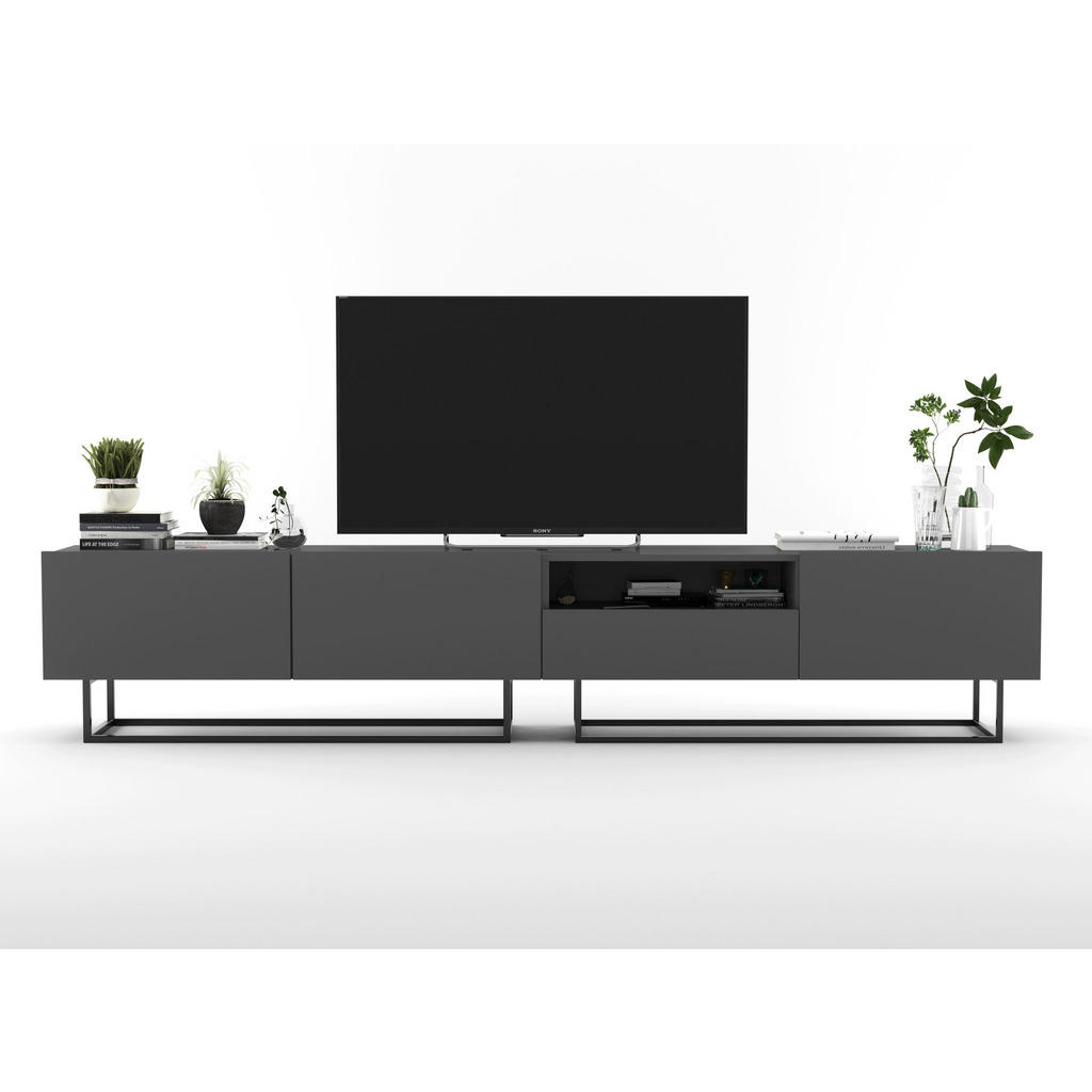 Thumbnail - Meble Lindner Tv-Lowboard, Grau, Keramik, 4 Fächer, 1 Schubladen, Rechteckig, 240x46x35 cm, Wohnzimmer, Wohnzimmertische...