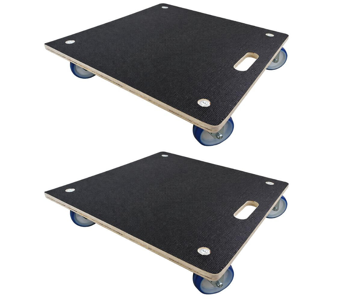 TRANSPORTROLLER mit 4 Rollen 2 Stück 15x58x58cm Traglast 300kg Siebdruck Holzplatte Schwarz - Schwarz, Metall (58/58/15cm) - PROREGAL