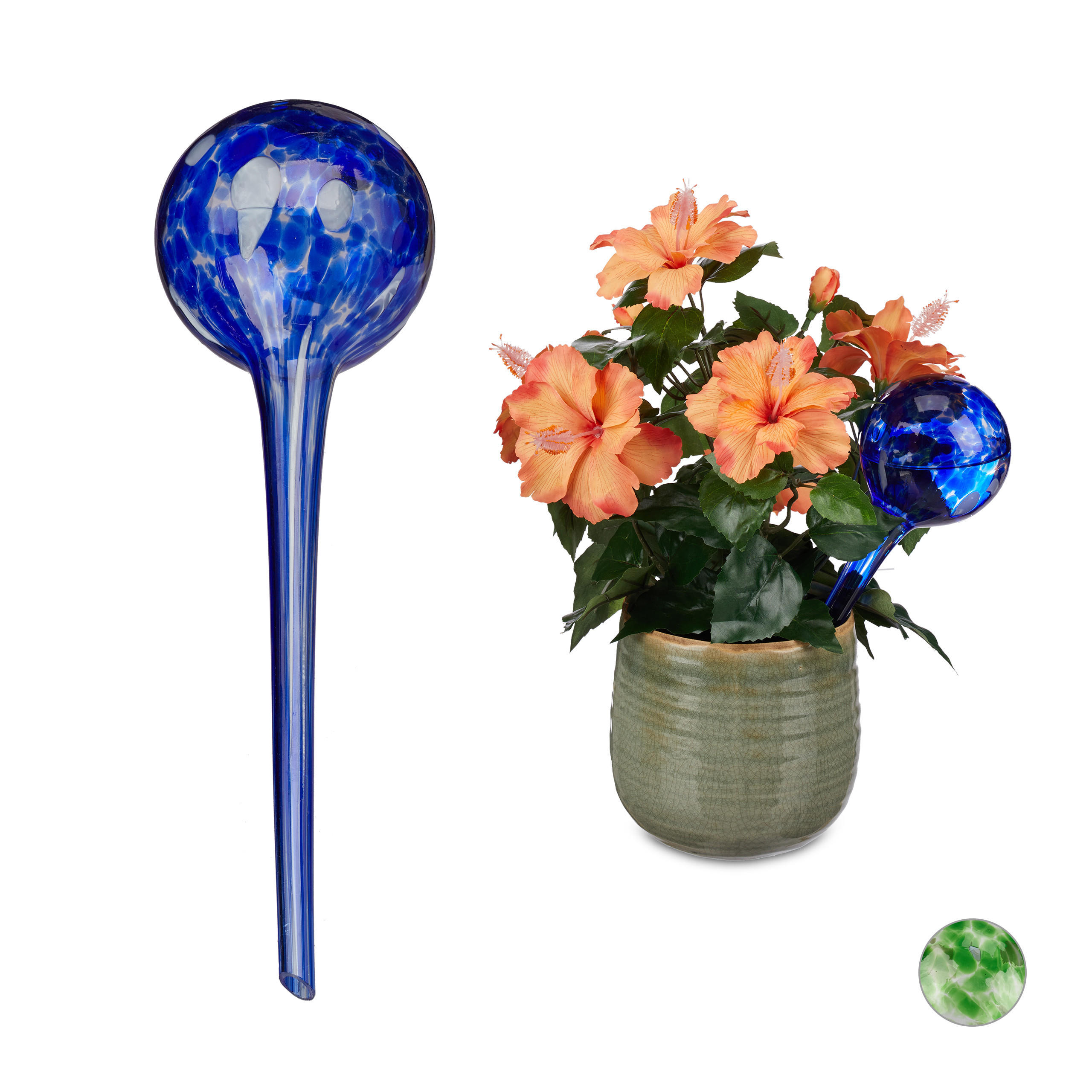 2XBEWÄSSERUNGSKUGEL - Dunkelblau, Glas (9/30/9cm) - Relaxdays