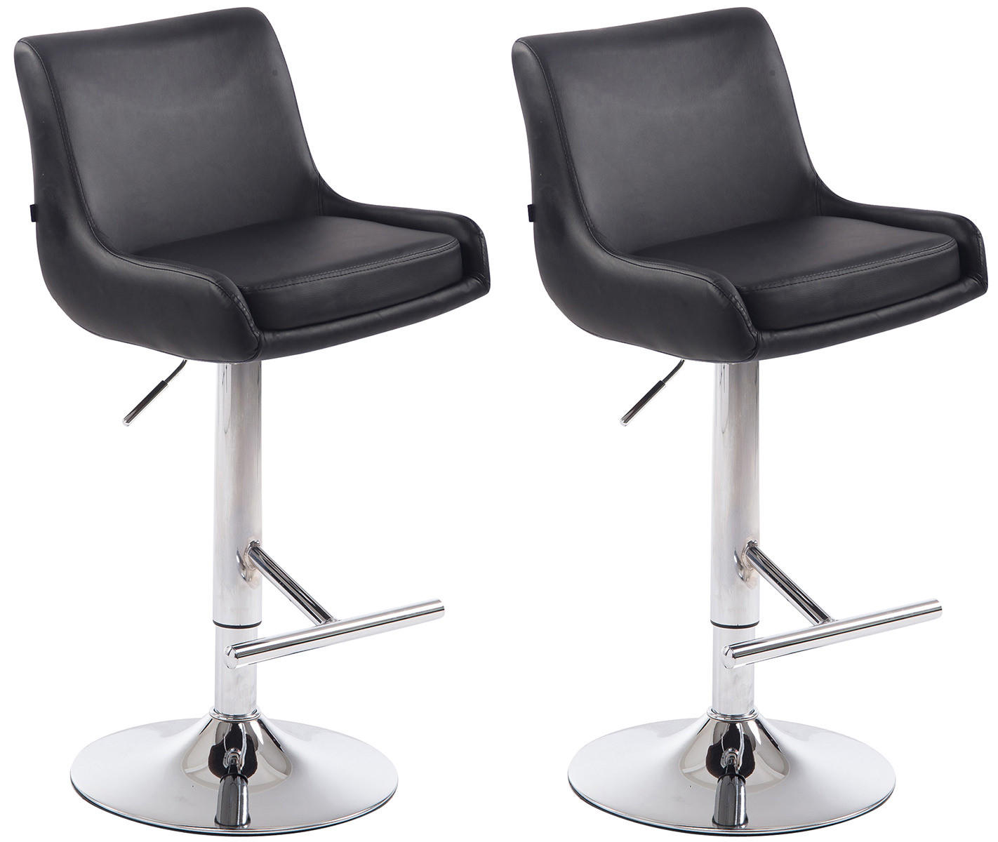 BARHOCKER 2er Set Lederlook schwarz - Chromfarben/Schwarz, Textil/Metall (43/90/50cm) - CLP