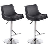 BARHOCKER 2er Set Lederlook schwarz - Chromfarben/Schwarz, Textil/Metall (43/90/50cm) - CLP
