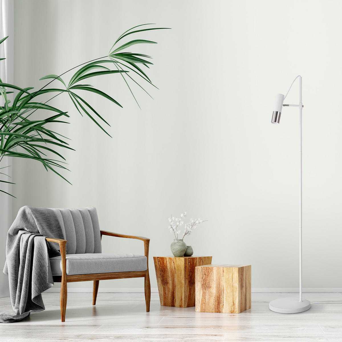 STEHLEUCHTE Fuoca - Weiß, Metall (25/25/154cm) - Paco Home