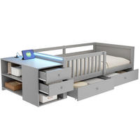 KINDERBETT 90/200 cm in Grau mit Stauraum, Schubladen, Regalen, LED, Steckdose und Sicherheitsgitter - Grau, Holzwerkstoff (90/200cm) - STILVORA