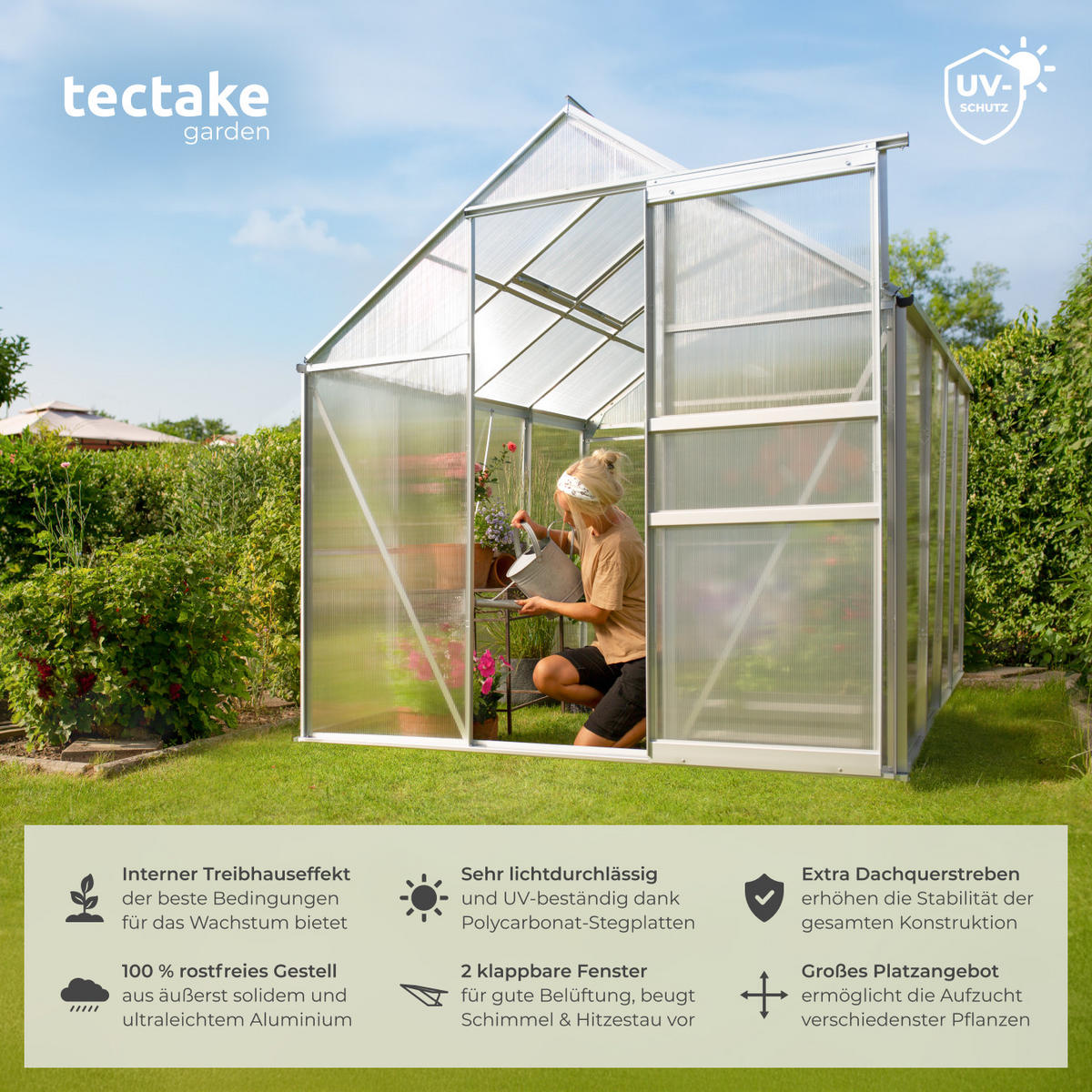 GEWÄCHSHAUS, 185 x 250 x 195 cm,transparent - Transparent, Metall (185/195/250cm) - tectake