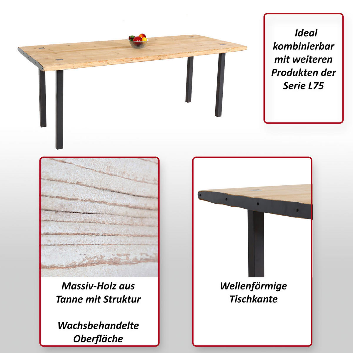 ESSTISCH Braun, Metall - Silberfarben/Braun, Holz (90/200/75cm) - MCW