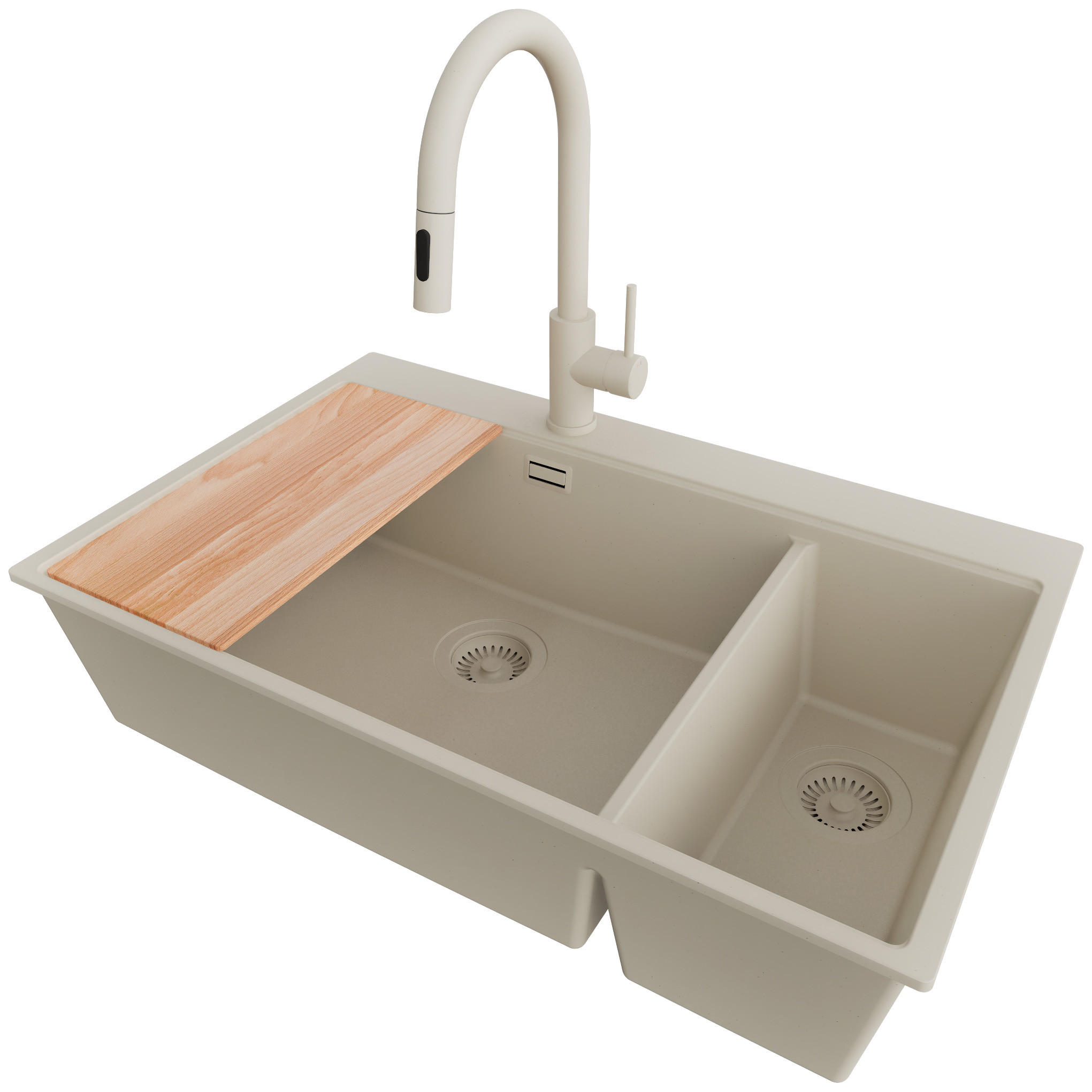 GRANITSPÜLE Oslo Duo, 2-er set Beige 78/50 cm 2 Becken + Küchenarmatur 40/20 cm + Ablauf-Set + Schneidebrett ab 80er Unterschrank - Beige, Kunststoff (78/20/50cm) - Primagran