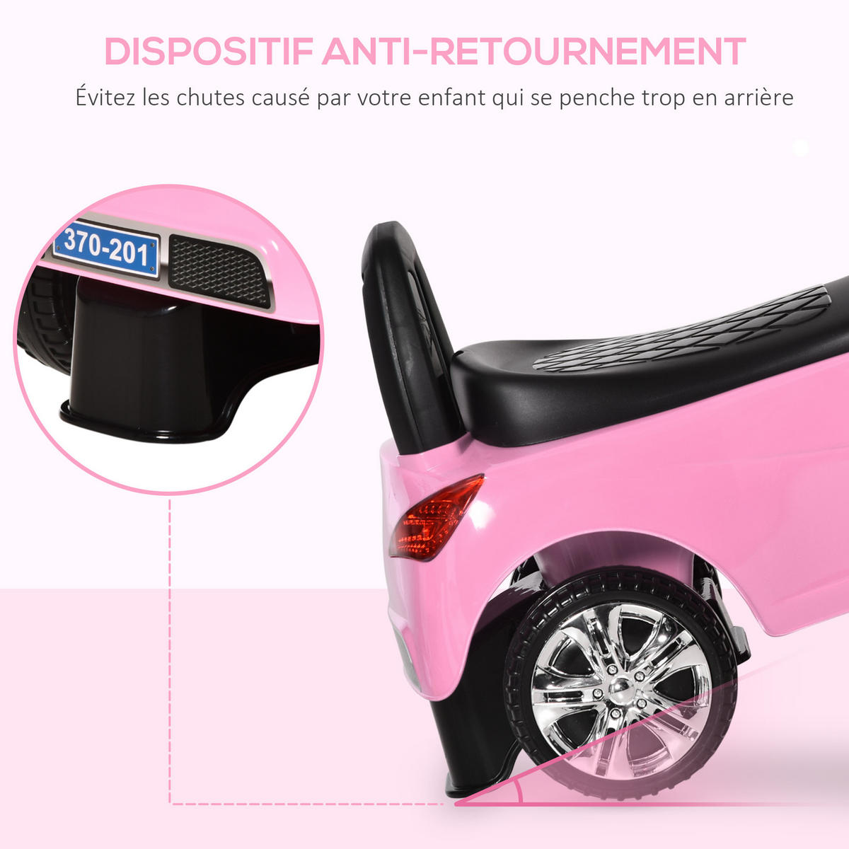 RUTSCHFAHRZEUG DE-16971 mit Hupe, Musik & Licht Rosa - Pink, Kunststoff (63.5/28/36cm) - ComfortXL