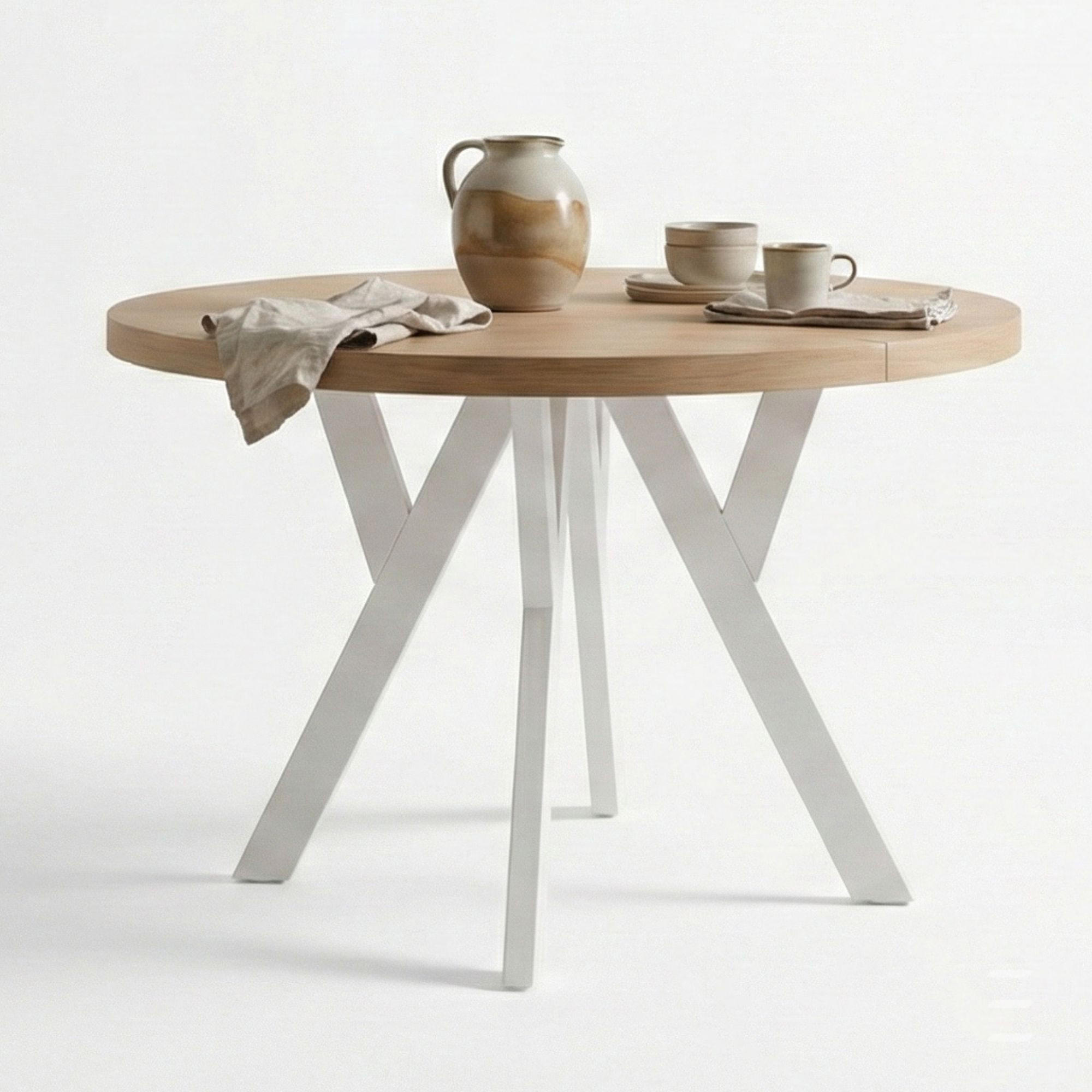 ESSTISCH Runder Ausziehbarer PERO 120/220, Eiche Artisan / Weiß - Eiche Artisan/Weiß, Holz (220/120/77cm) - Dekori_Interiors