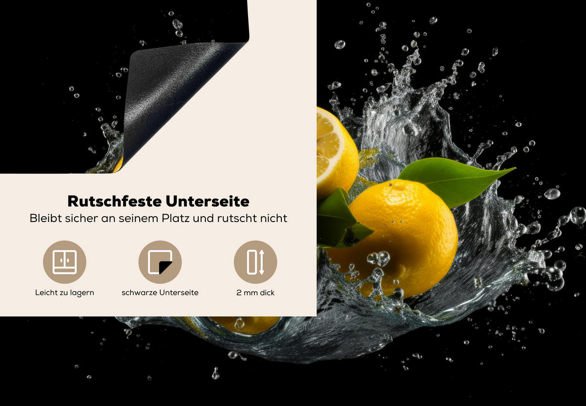 HERDABDECKPLATTE Zitrone - Obst - Gelb - Schwarz 75x52 cm - Gelb, Kunststoff (75/0.2/52cm) - MuchoWow